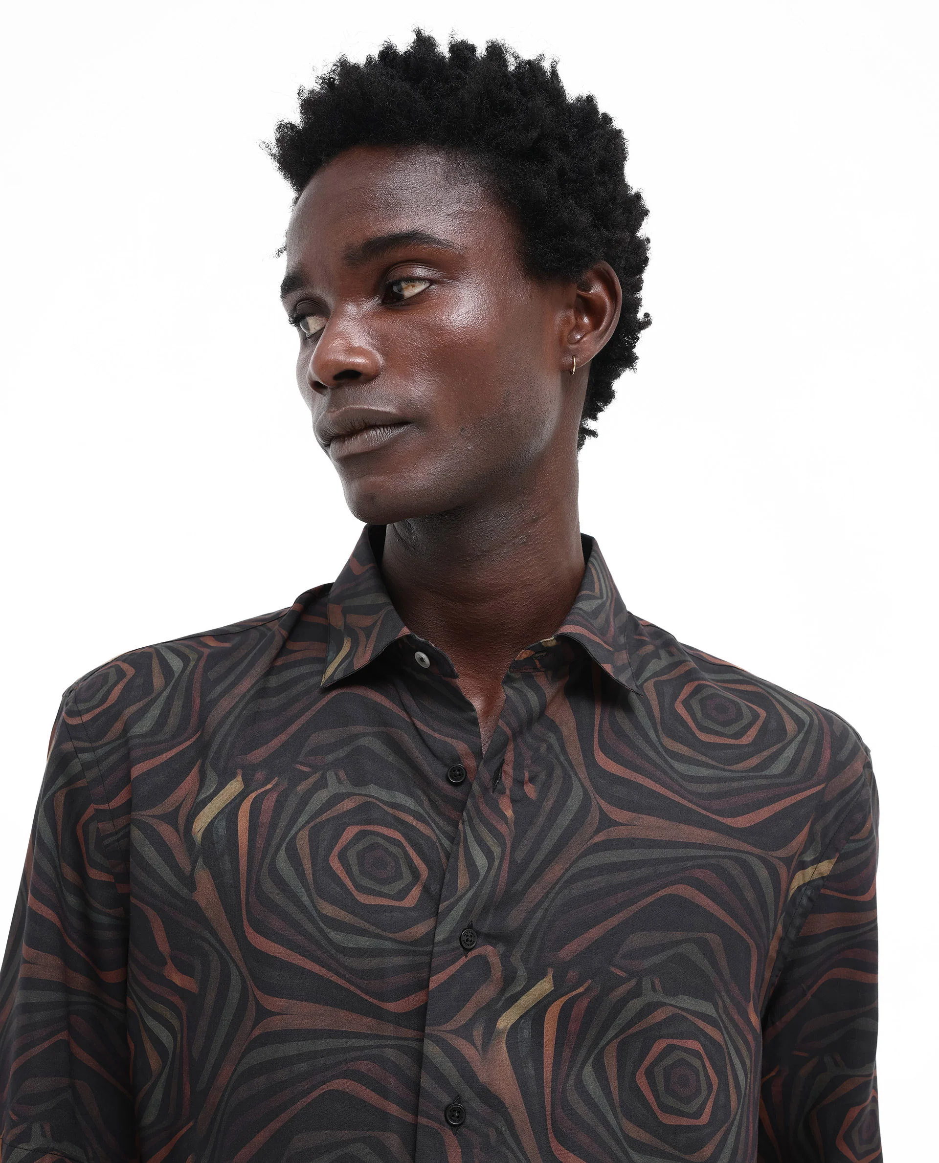 Rare Rabbit Men's Marfik Black Viscose Abstract Print Boxy Fit Half Sleeve Spread Collar Shirt - Image 5