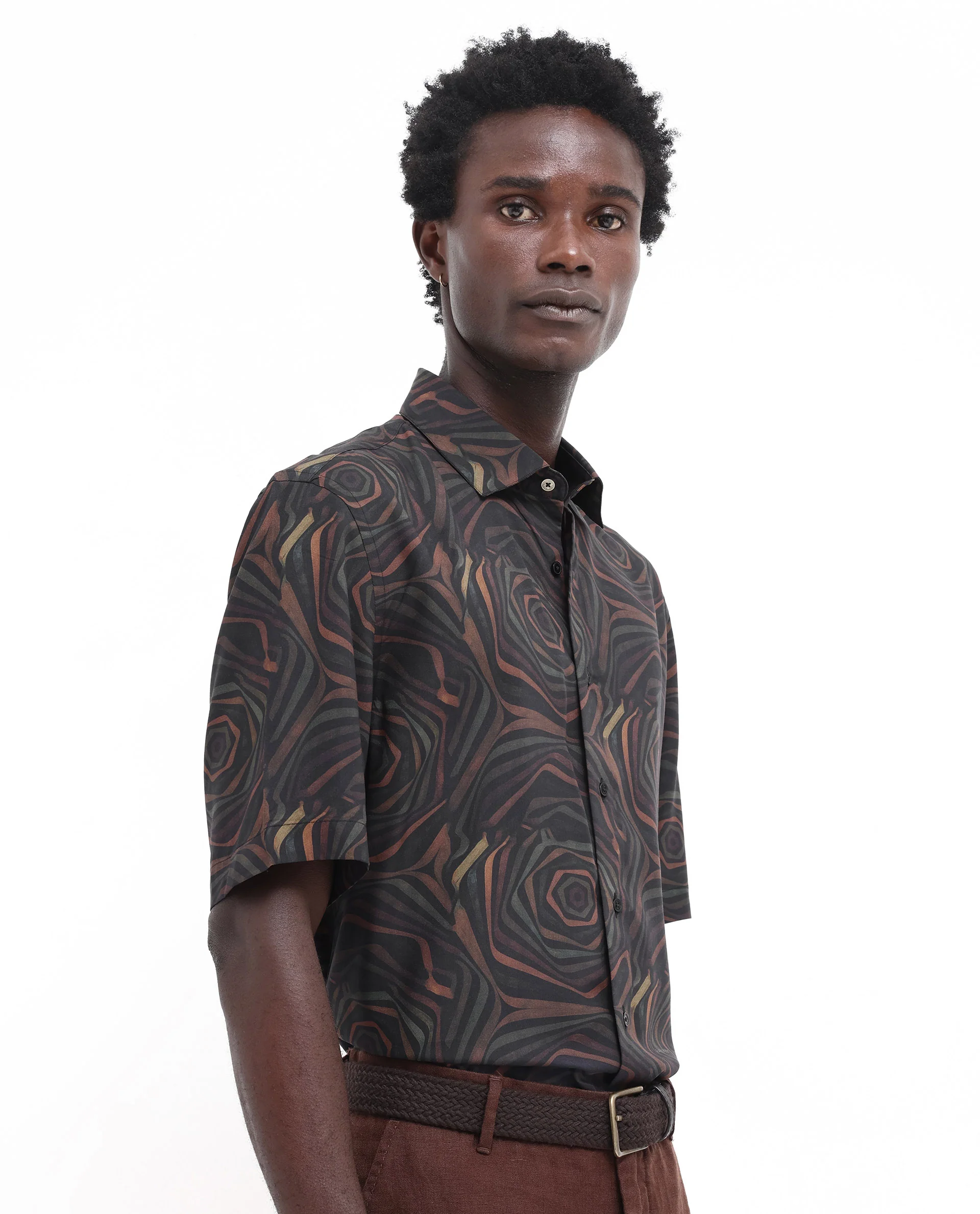 Rare Rabbit Men's Marfik Black Viscose Abstract Print Boxy Fit Half Sleeve Spread Collar Shirt - Image 6