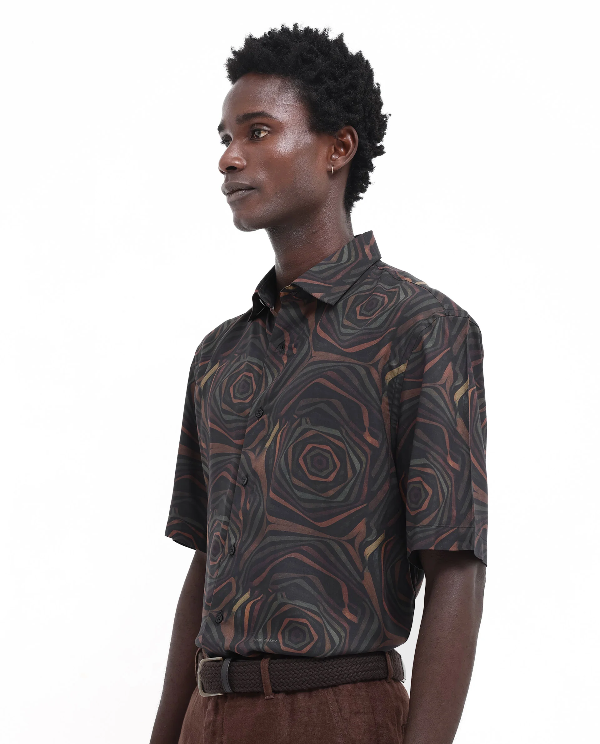 Rare Rabbit Men's Marfik Black Viscose Abstract Print Boxy Fit Half Sleeve Spread Collar Shirt - Image 7