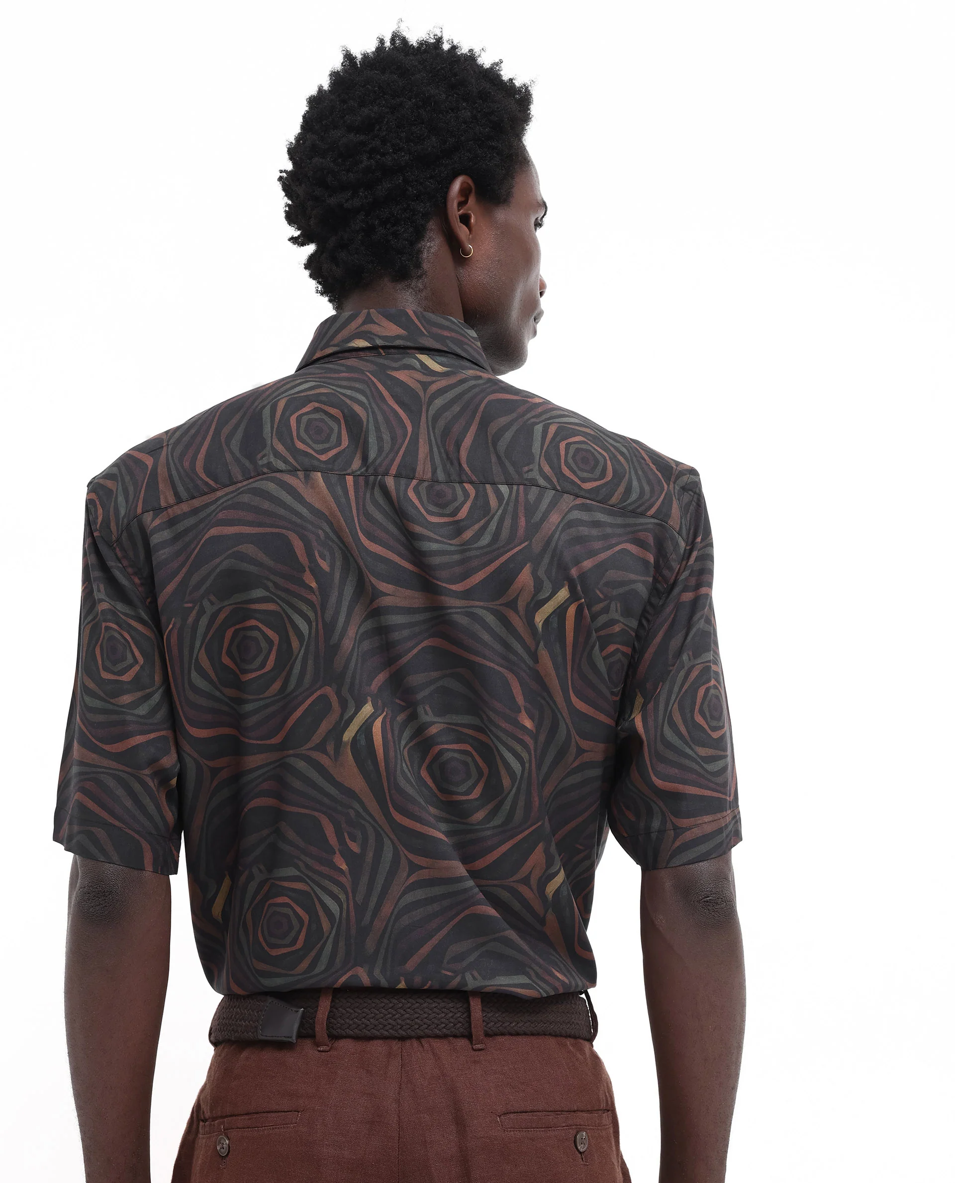 Rare Rabbit Men's Marfik Black Viscose Abstract Print Boxy Fit Half Sleeve Spread Collar Shirt - Image 8