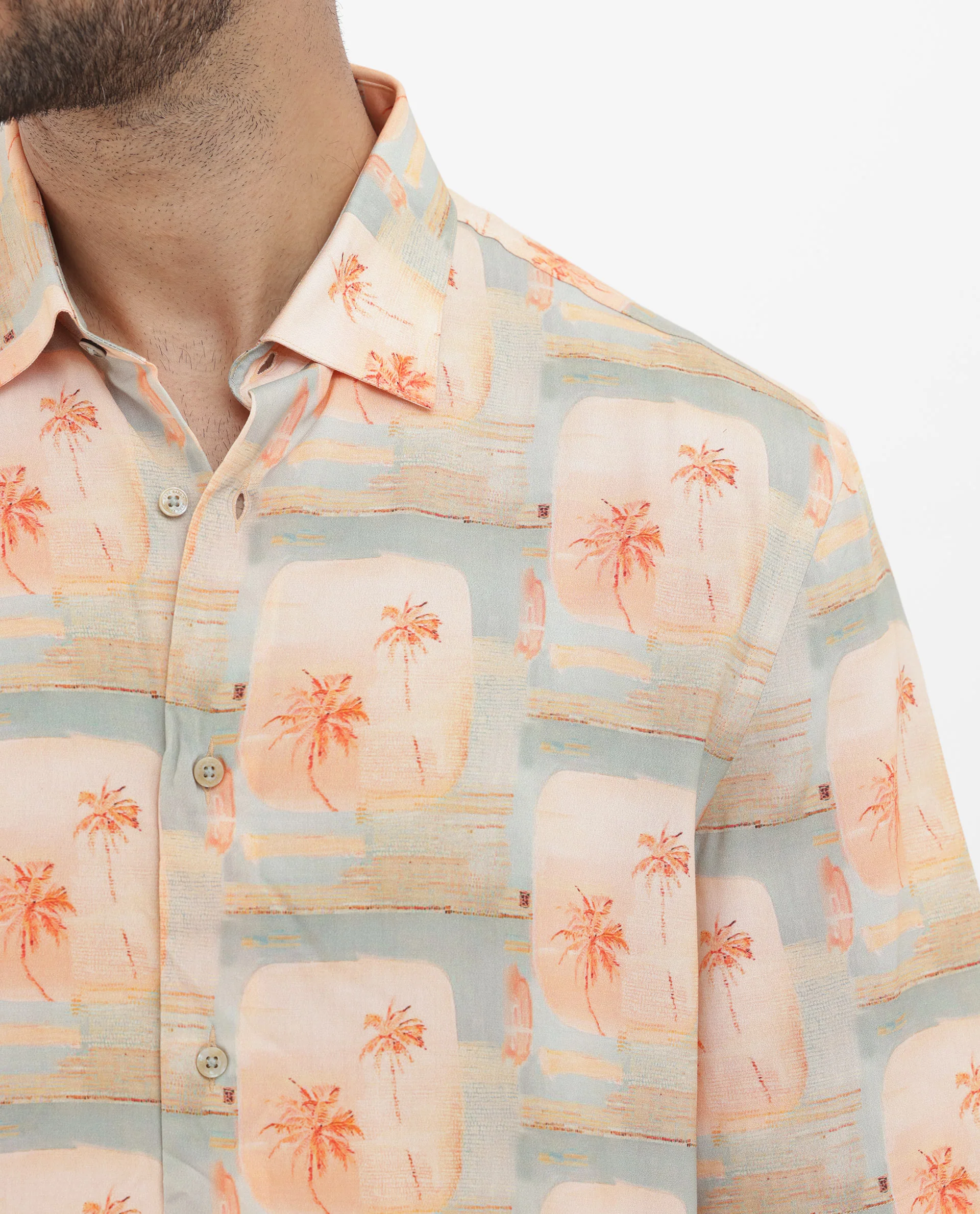 Rare Rabbit Men's Margon Light Peach Viscose Tropical Print Boxy Fit Half Sleeve Spread Collar Shirt - Image 5