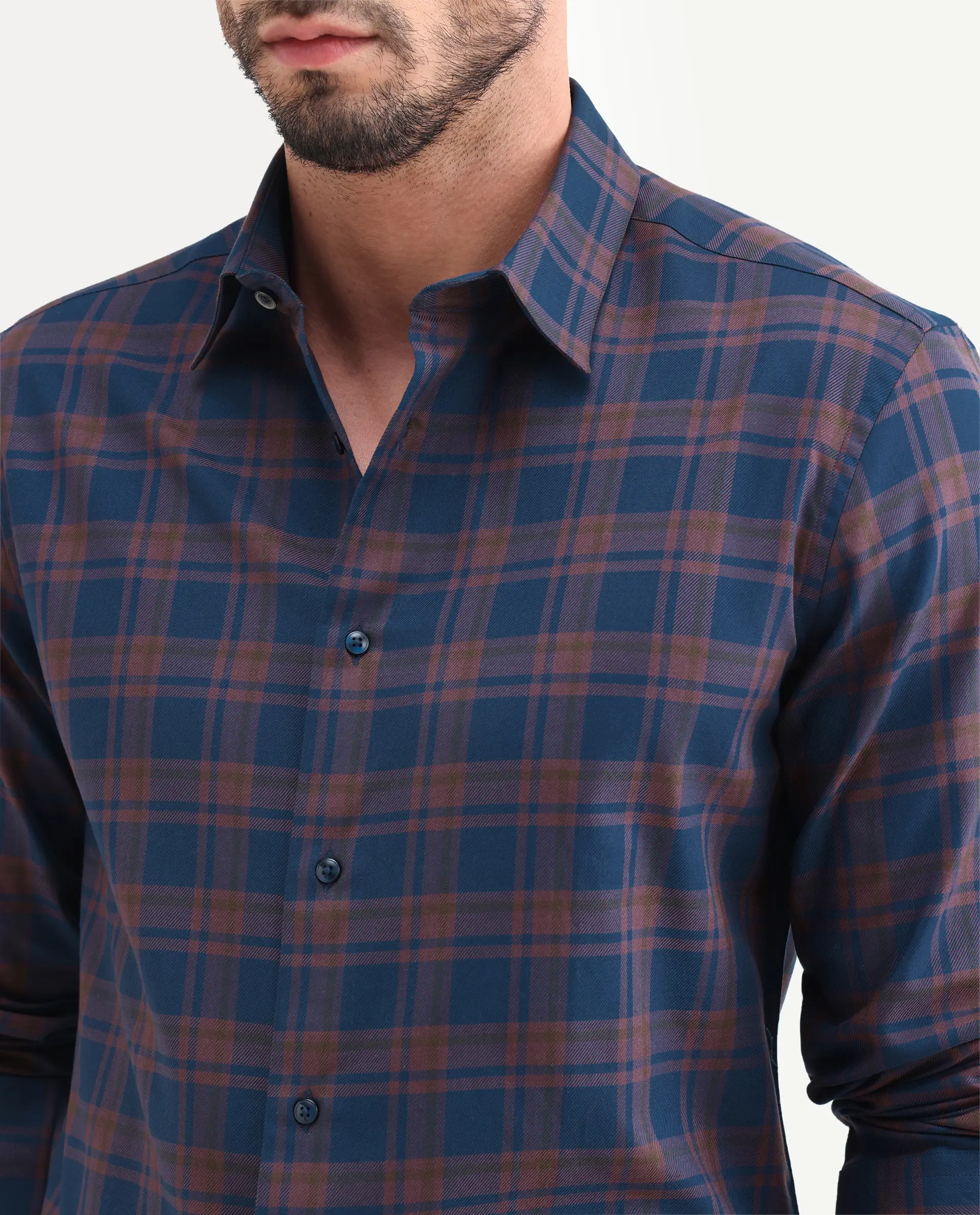 Rare Rabbit Men's Marin Navy Cotton Full Sleeve Spread Collar Regular Fit Checked Shirt - Image 3