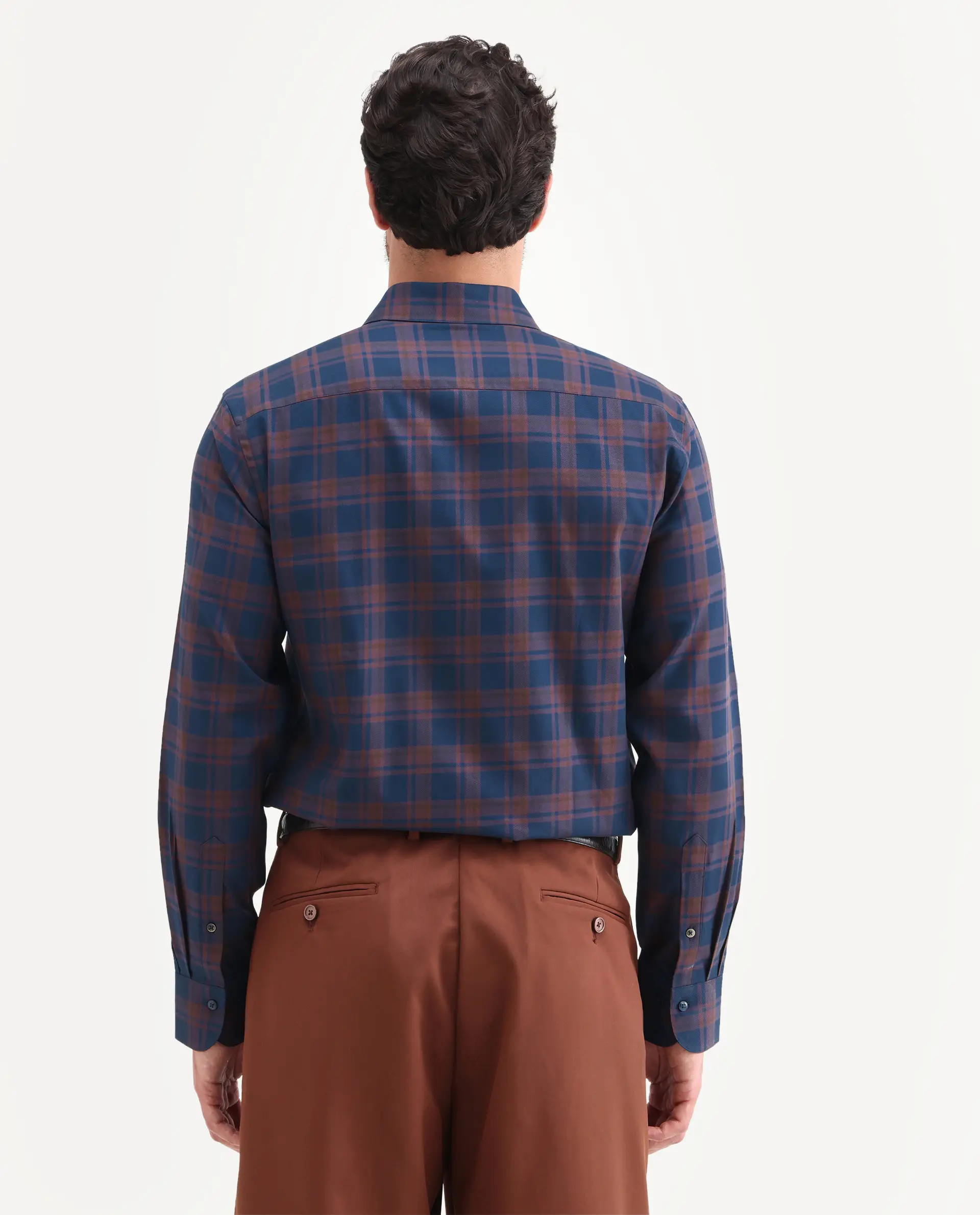 Rare Rabbit Men's Marin Navy Cotton Full Sleeve Spread Collar Regular Fit Checked Shirt - Image 7