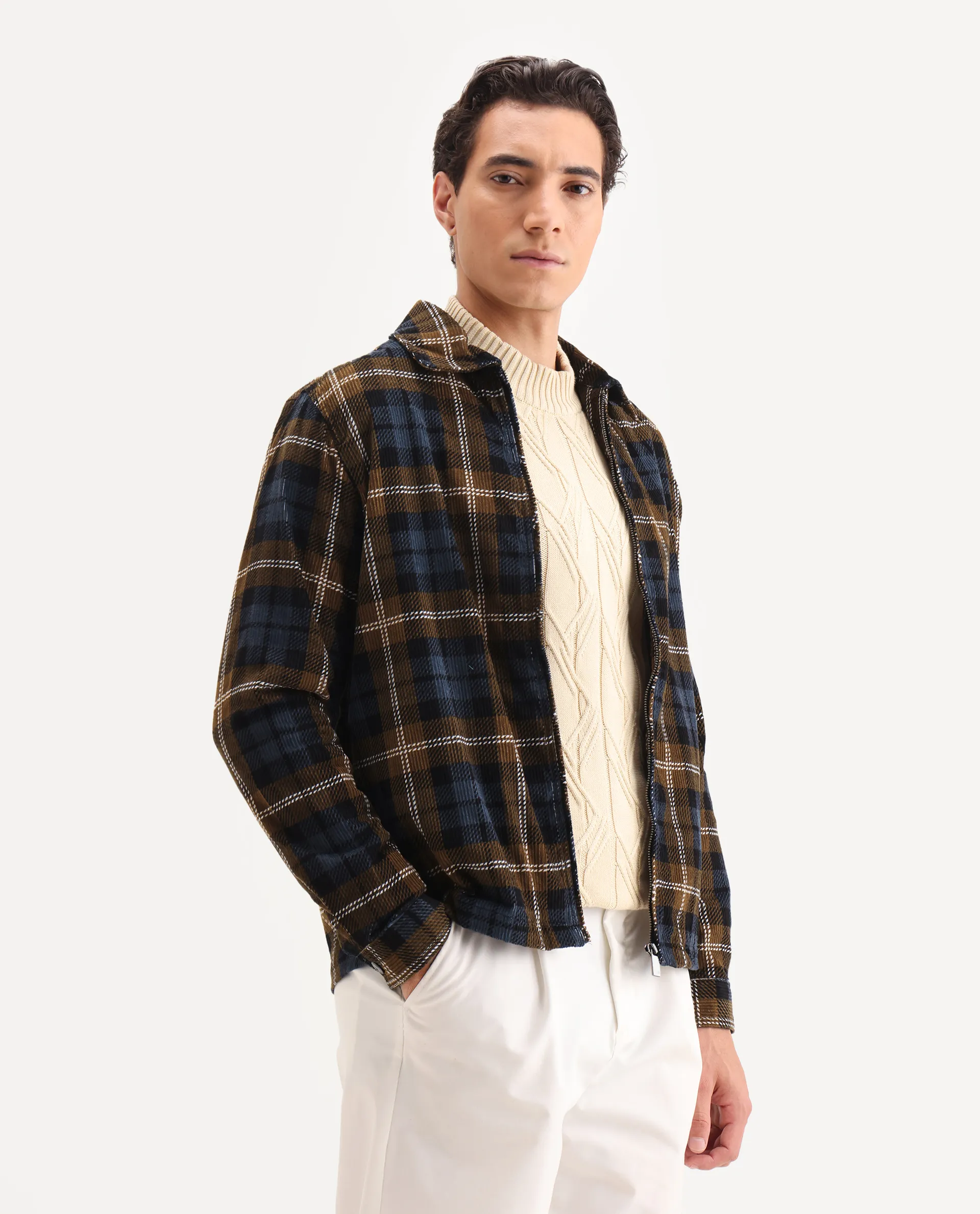 Rare Rabbit Men's Marino Black Cotton Checked Print Relaxed Fit Full Sleeve Collared Shacket - Image 5