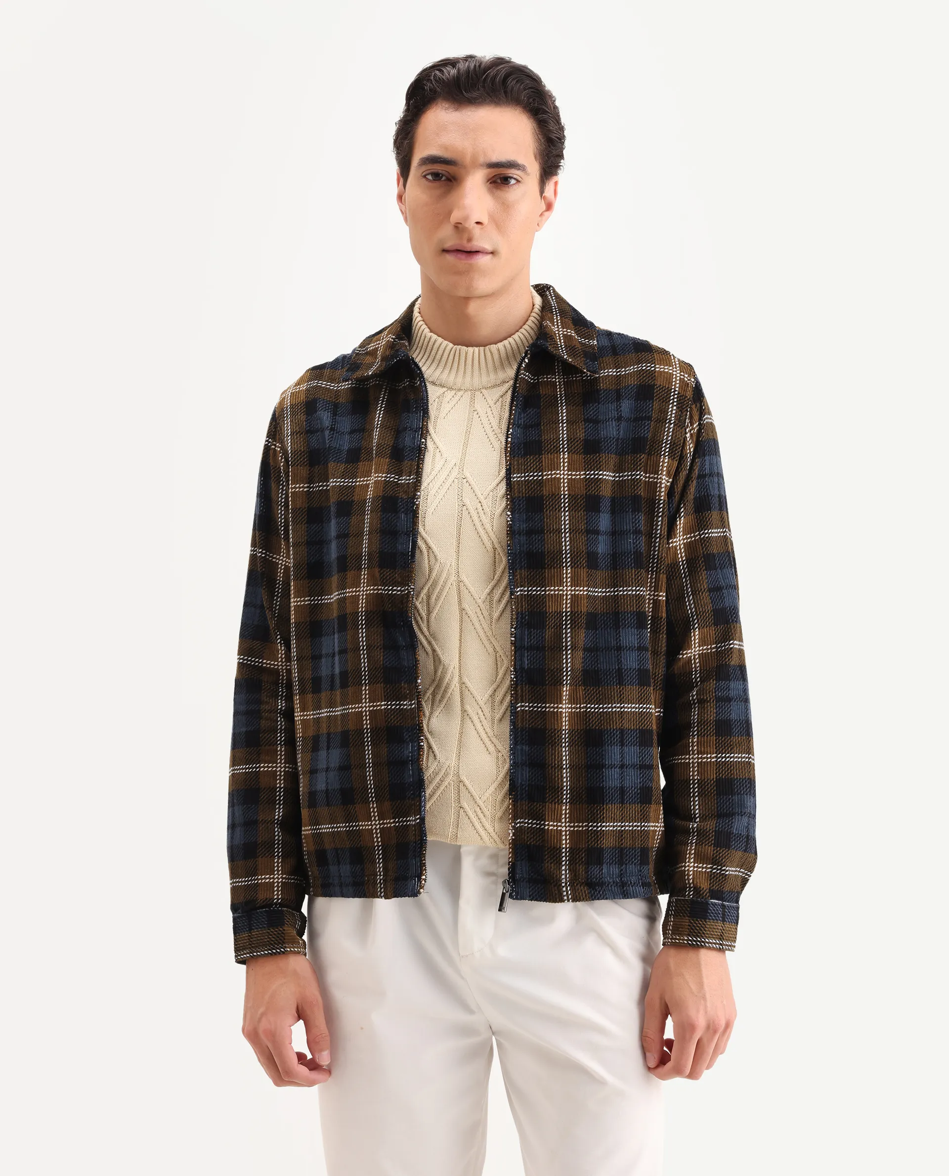 Rare Rabbit Men's Marino Black Cotton Checked Print Relaxed Fit Full Sleeve Collared Shacket - Image 6