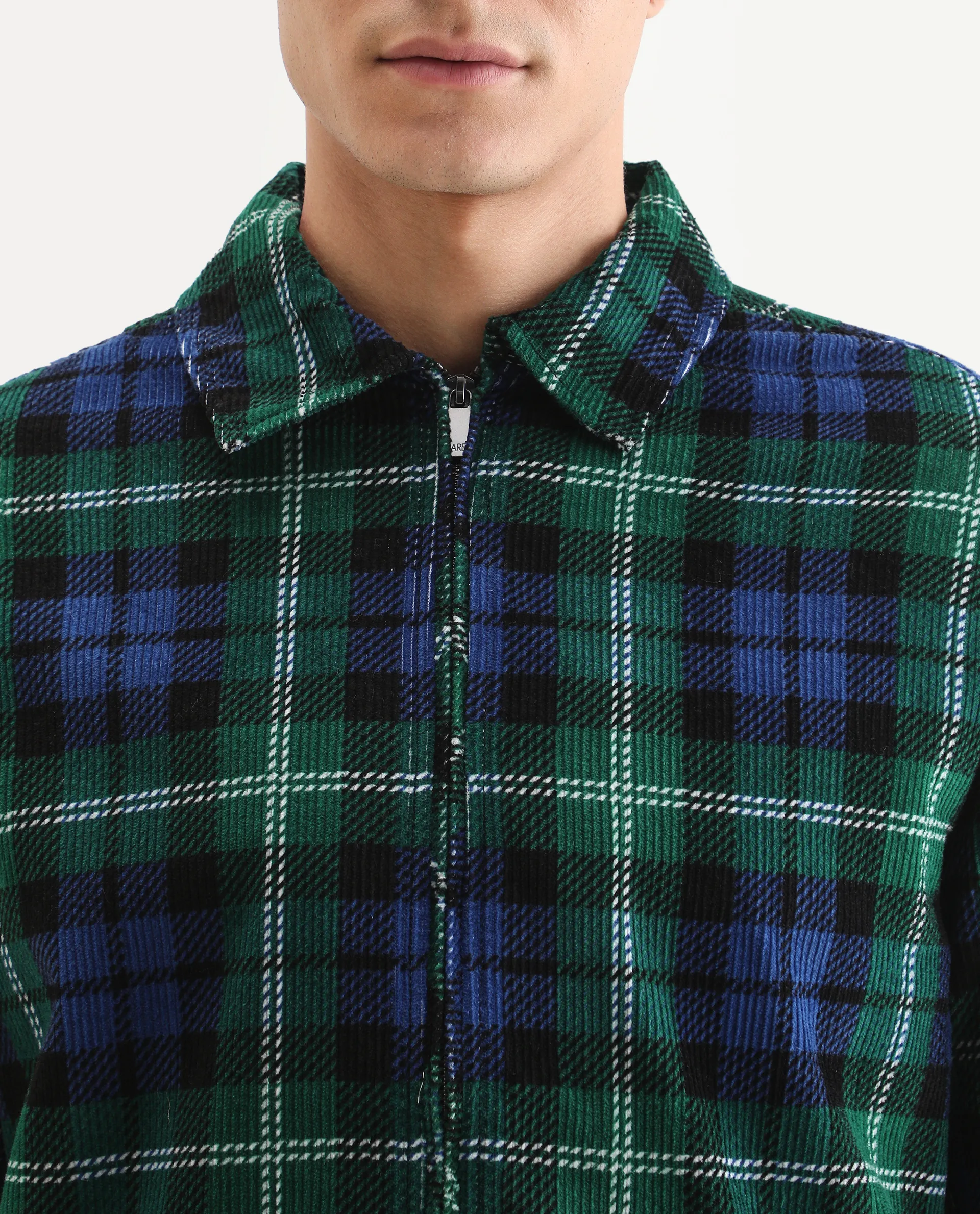 Rare Rabbit Men's Marino Blue Cotton Checked Print Relaxed Fit Full Sleeve Collared Shacket - Image 4