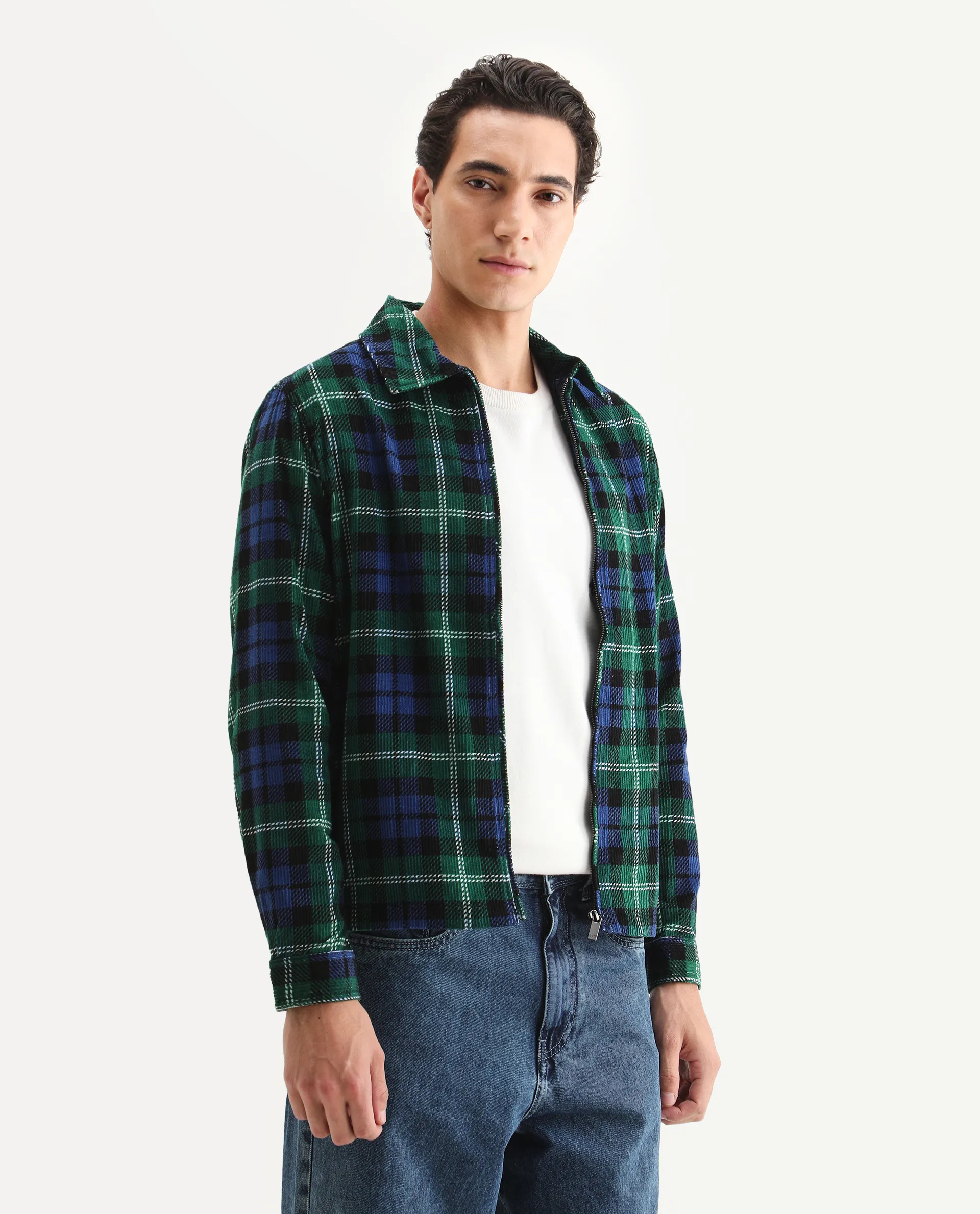 Rare Rabbit Men's Marino Blue Cotton Checked Print Relaxed Fit Full Sleeve Collared Shacket - Image 6