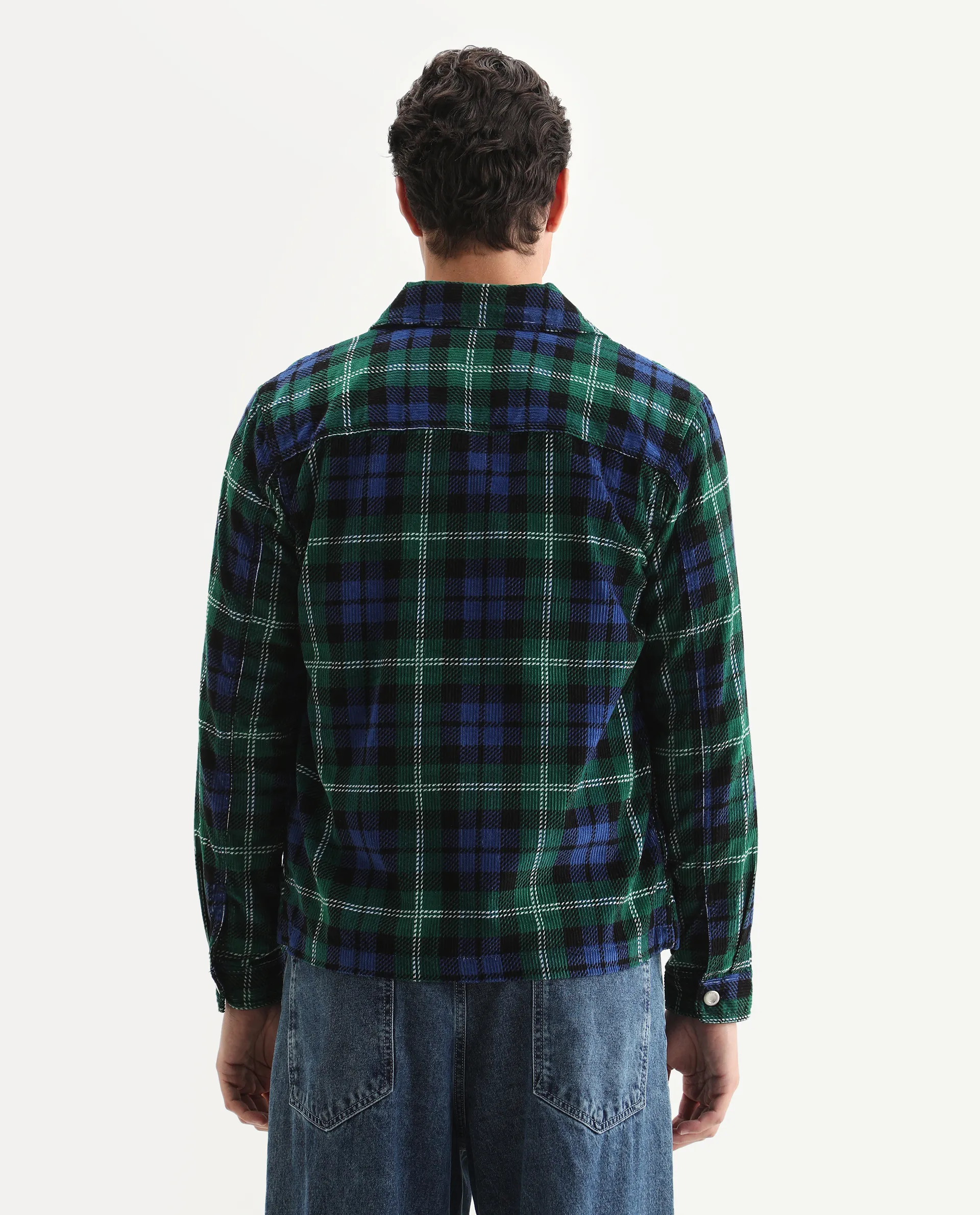Rare Rabbit Men's Marino Blue Cotton Checked Print Relaxed Fit Full Sleeve Collared Shacket - Image 7