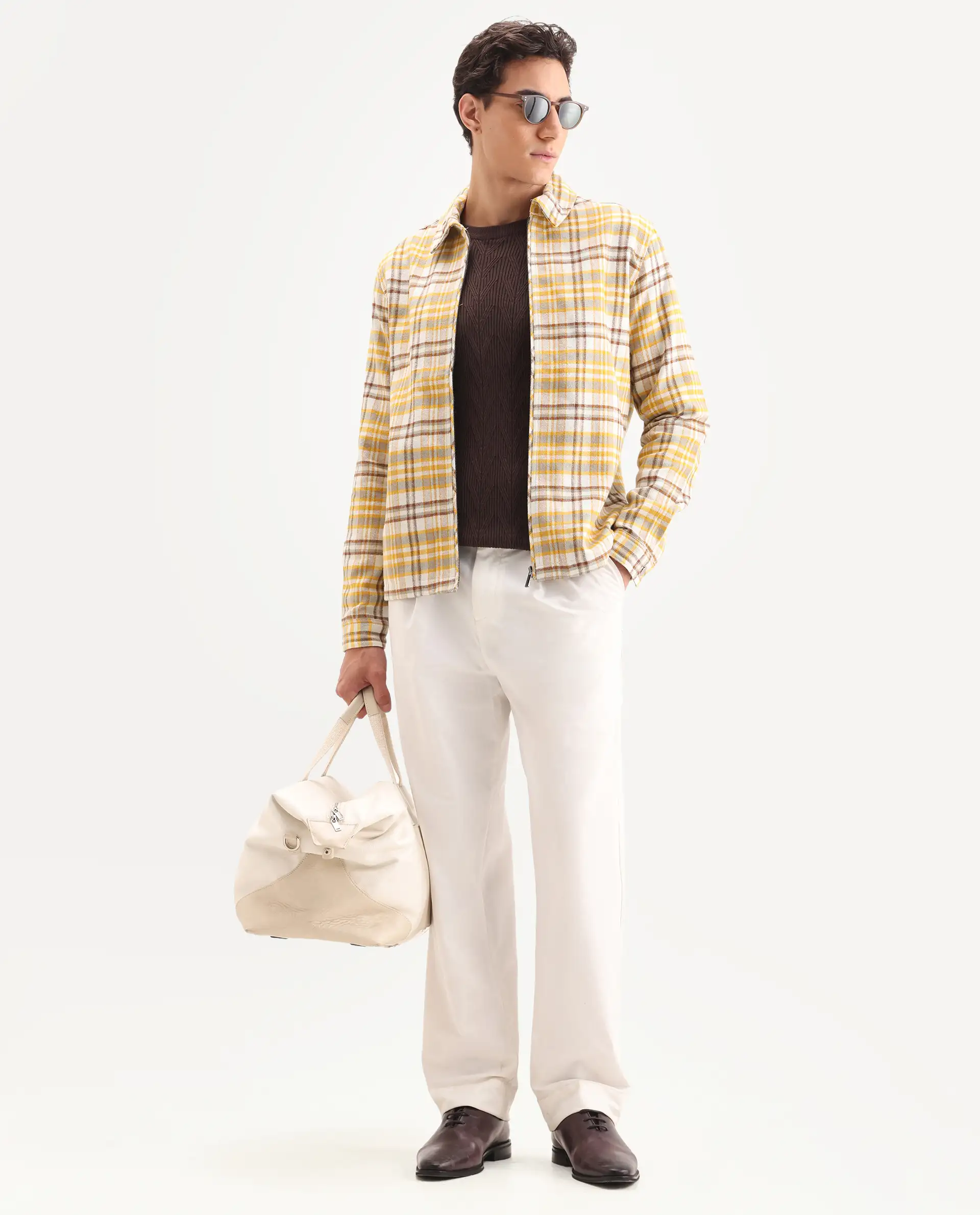 Rare Rabbit Men's Marino Yellow Cotton Checked Print Relaxed Fit Full Sleeve Collared Shacket - Image 2