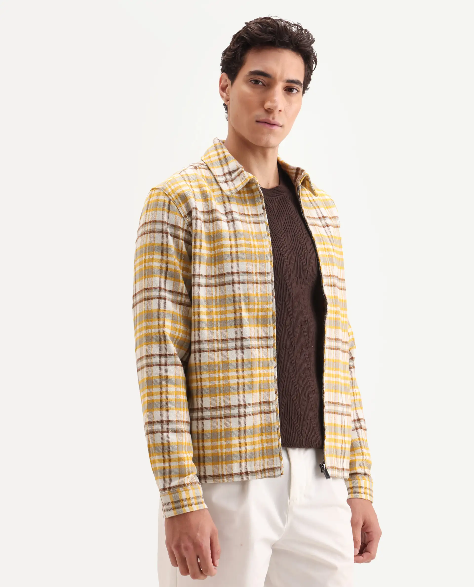 Rare Rabbit Men's Marino Yellow Cotton Checked Print Relaxed Fit Full Sleeve Collared Shacket - Image 5