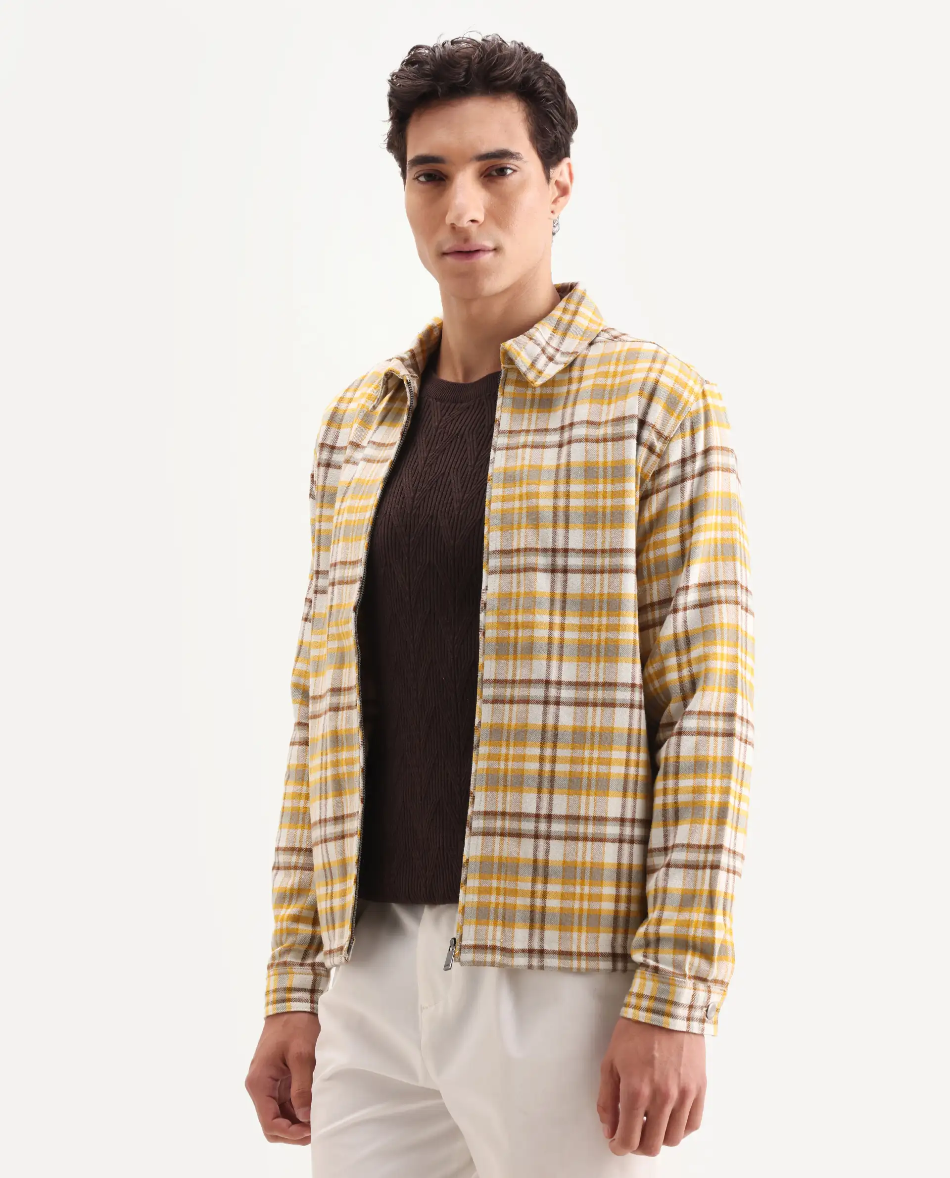 Rare Rabbit Men's Marino Yellow Cotton Checked Print Relaxed Fit Full Sleeve Collared Shacket - Image 6