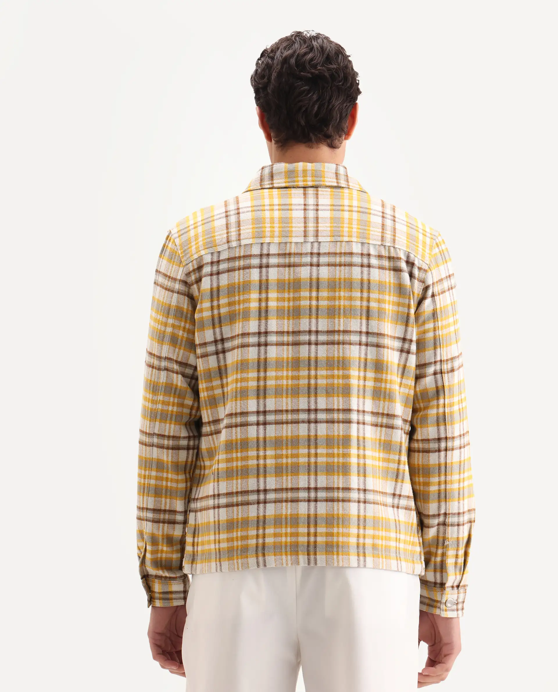 Rare Rabbit Men's Marino Yellow Cotton Checked Print Relaxed Fit Full Sleeve Collared Shacket - Image 7