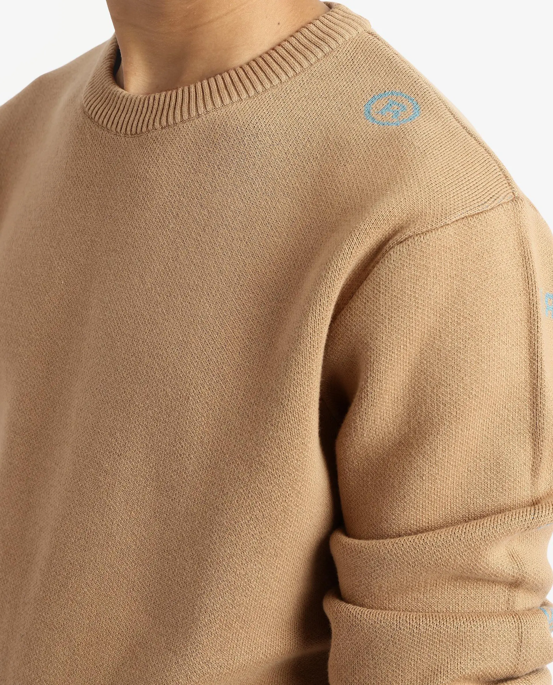 Rare Rabbit Men's Mario Beige Cotton Monogram Print Regular Fit Full Sleeve Crew Neck Sweater - Image 2