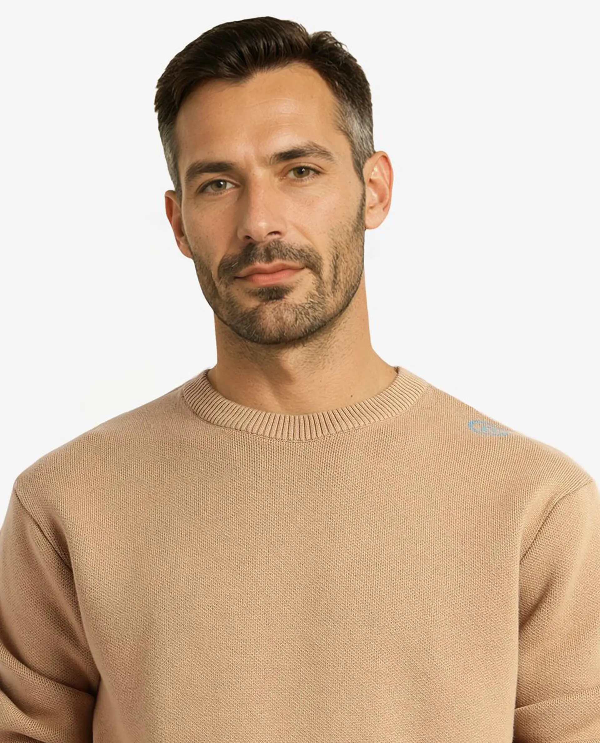 Rare Rabbit Men's Mario Beige Cotton Monogram Print Regular Fit Full Sleeve Crew Neck Sweater - Image 4