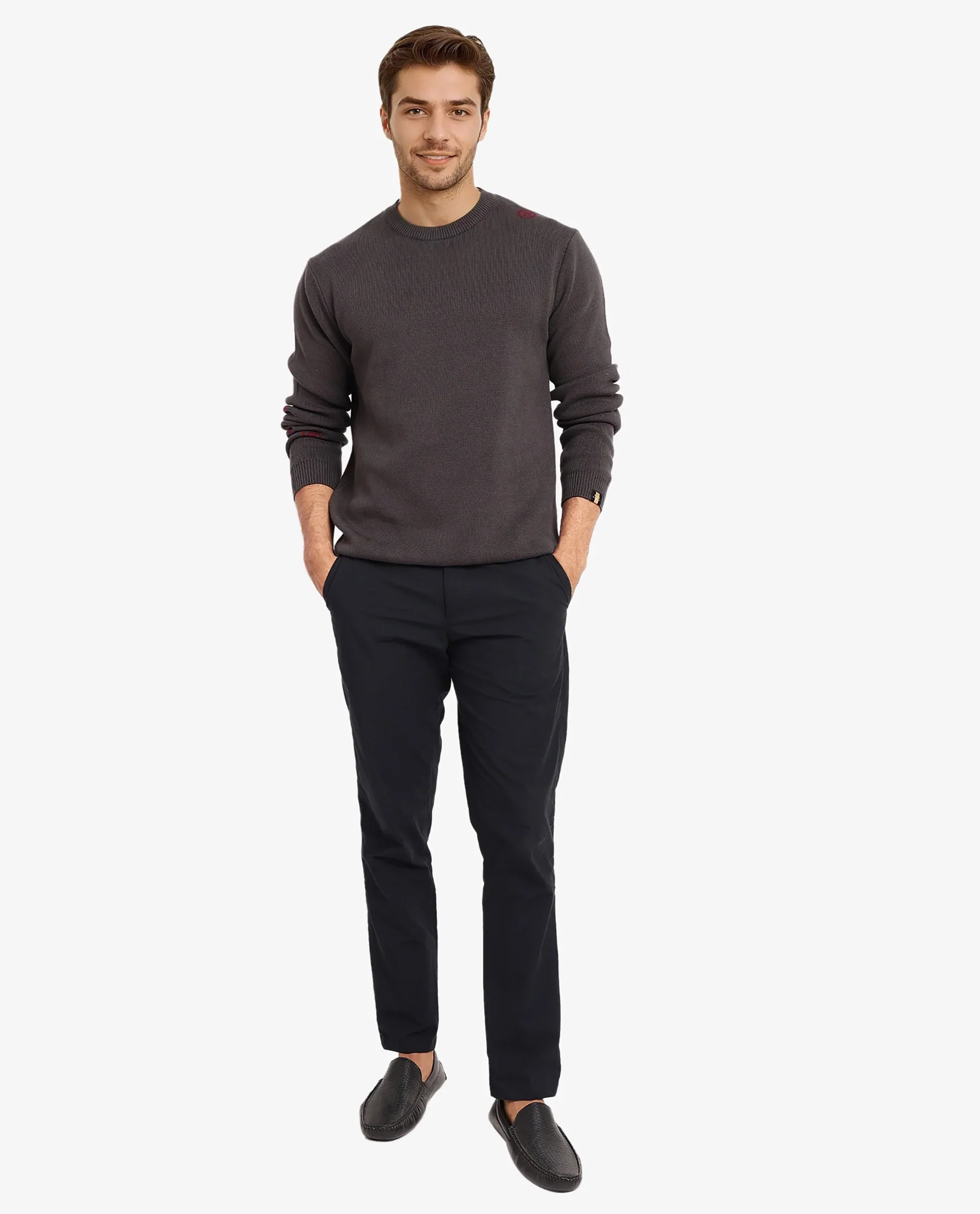 Rare Rabbit Men's Mario Dark Grey Cotton Monogram Print Regular Fit Full Sleeve Crew Neck Sweater - Image 3