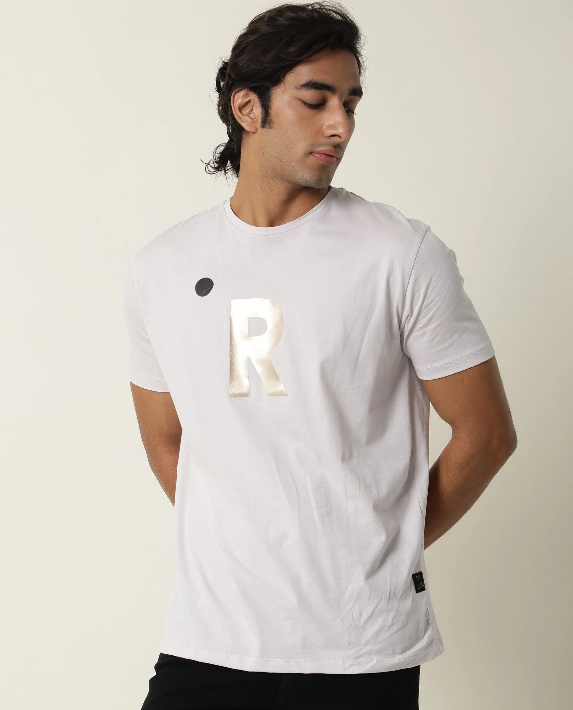 Rare Rabbit Men's Marion Grey Cotton Graphic Print Slim Fit Half Sleeve Crew Neck T-Shirt - Image 2