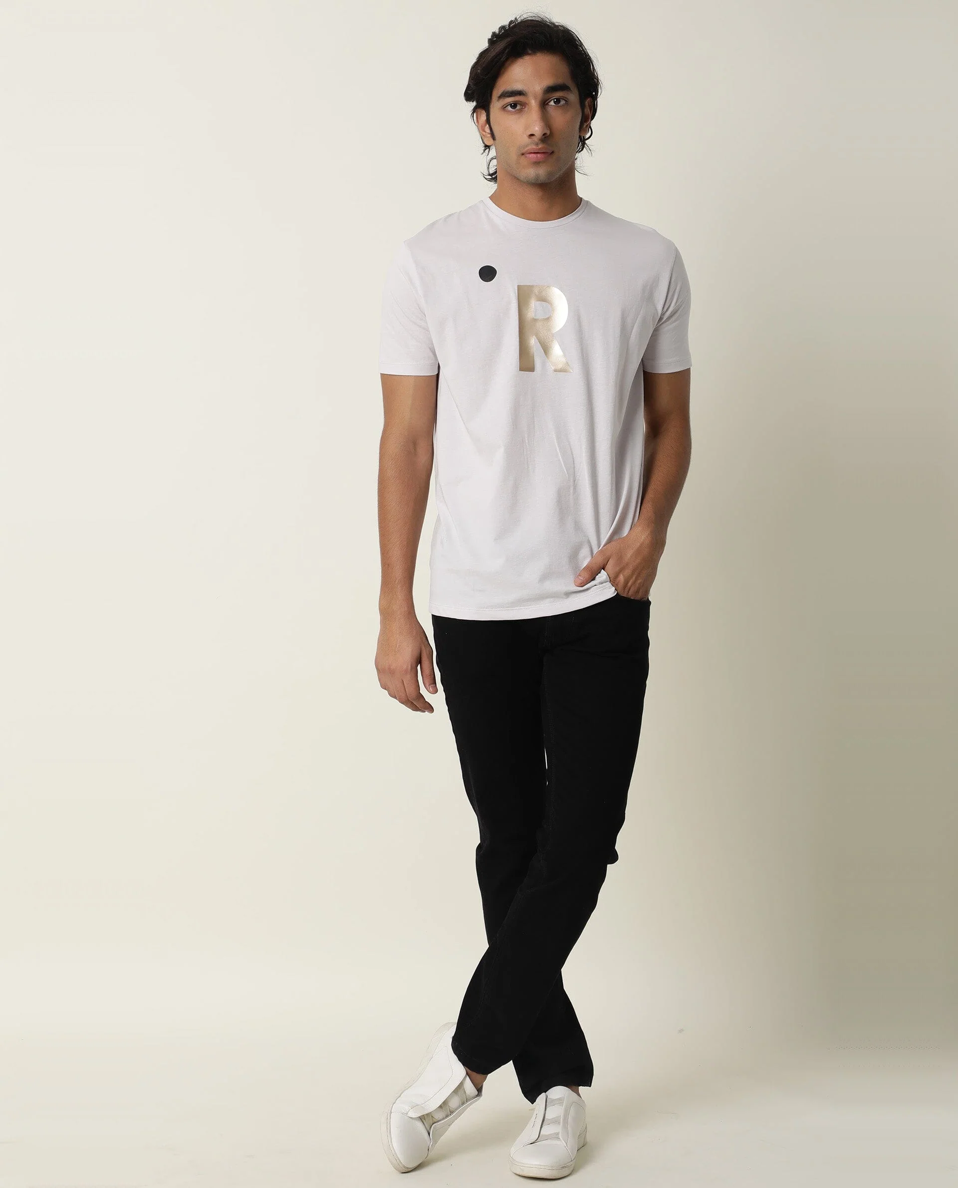 Rare Rabbit Men's Marion Grey Cotton Graphic Print Slim Fit Half Sleeve Crew Neck T-Shirt - Image 3