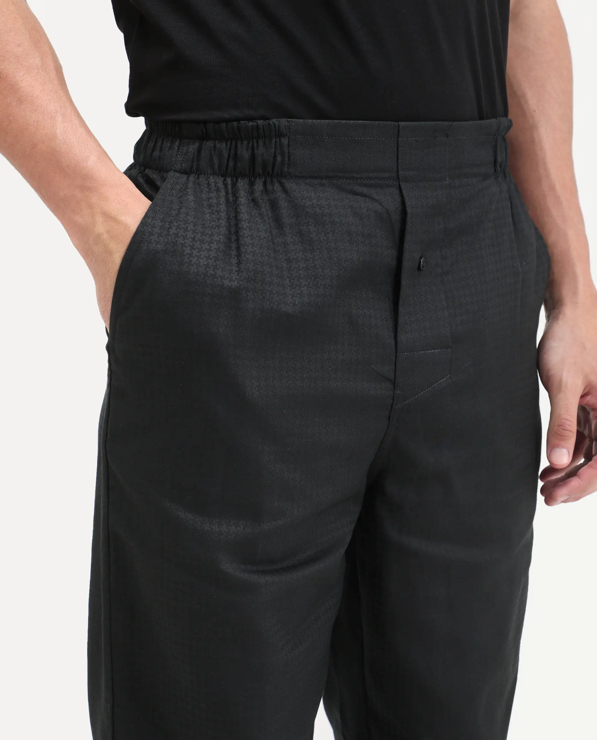 Rare Rabbit Men's Mariv Black Cotton Fabric Regular Fit Checks Pajama - Image 2