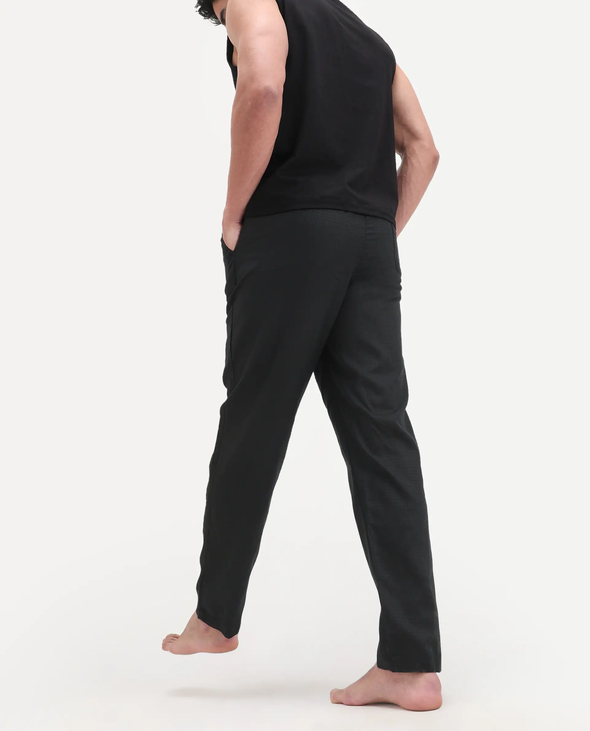 Rare Rabbit Men's Mariv Black Cotton Fabric Regular Fit Checks Pajama - Image 3