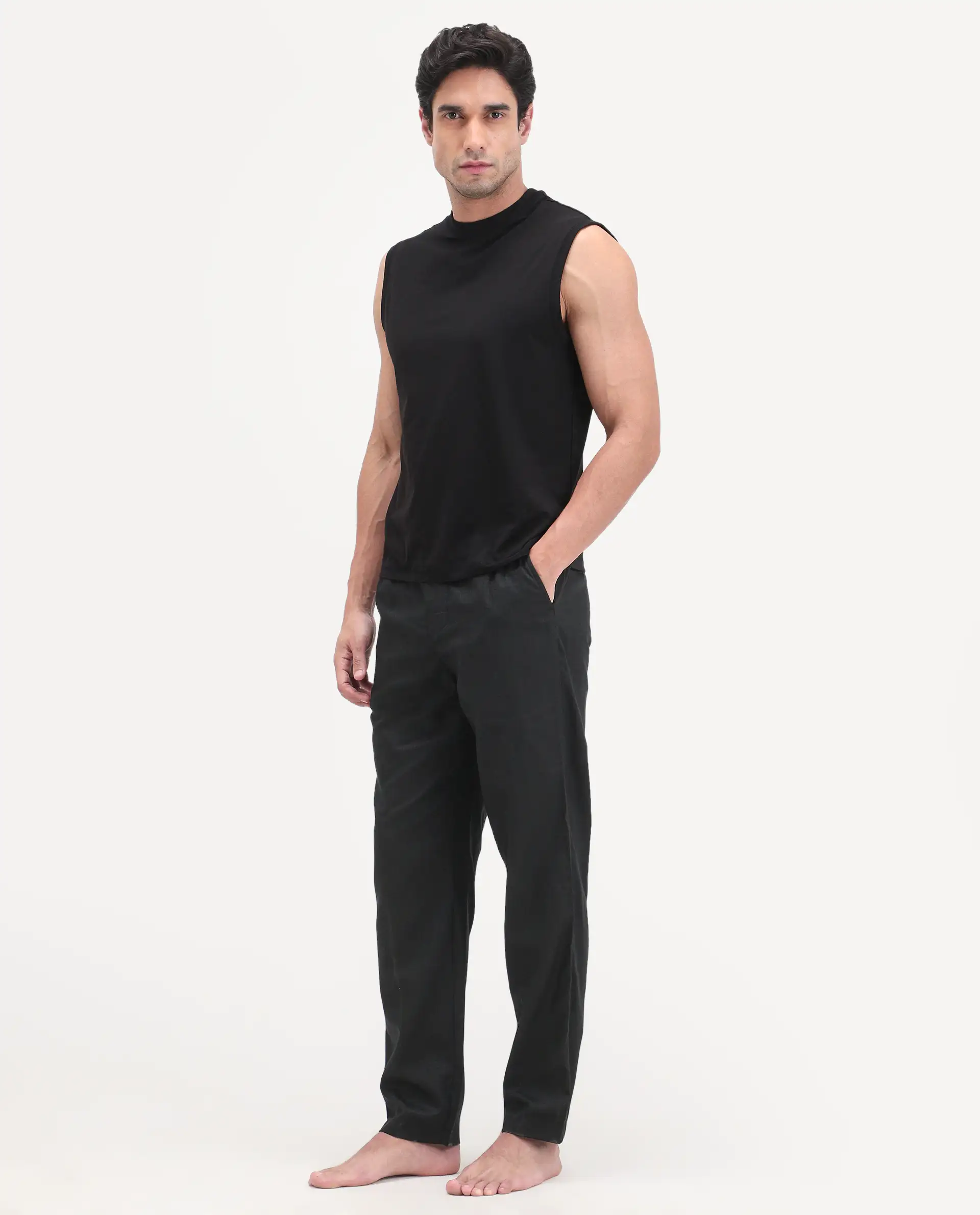 Rare Rabbit Men's Mariv Black Cotton Fabric Regular Fit Checks Pajama - Image 4