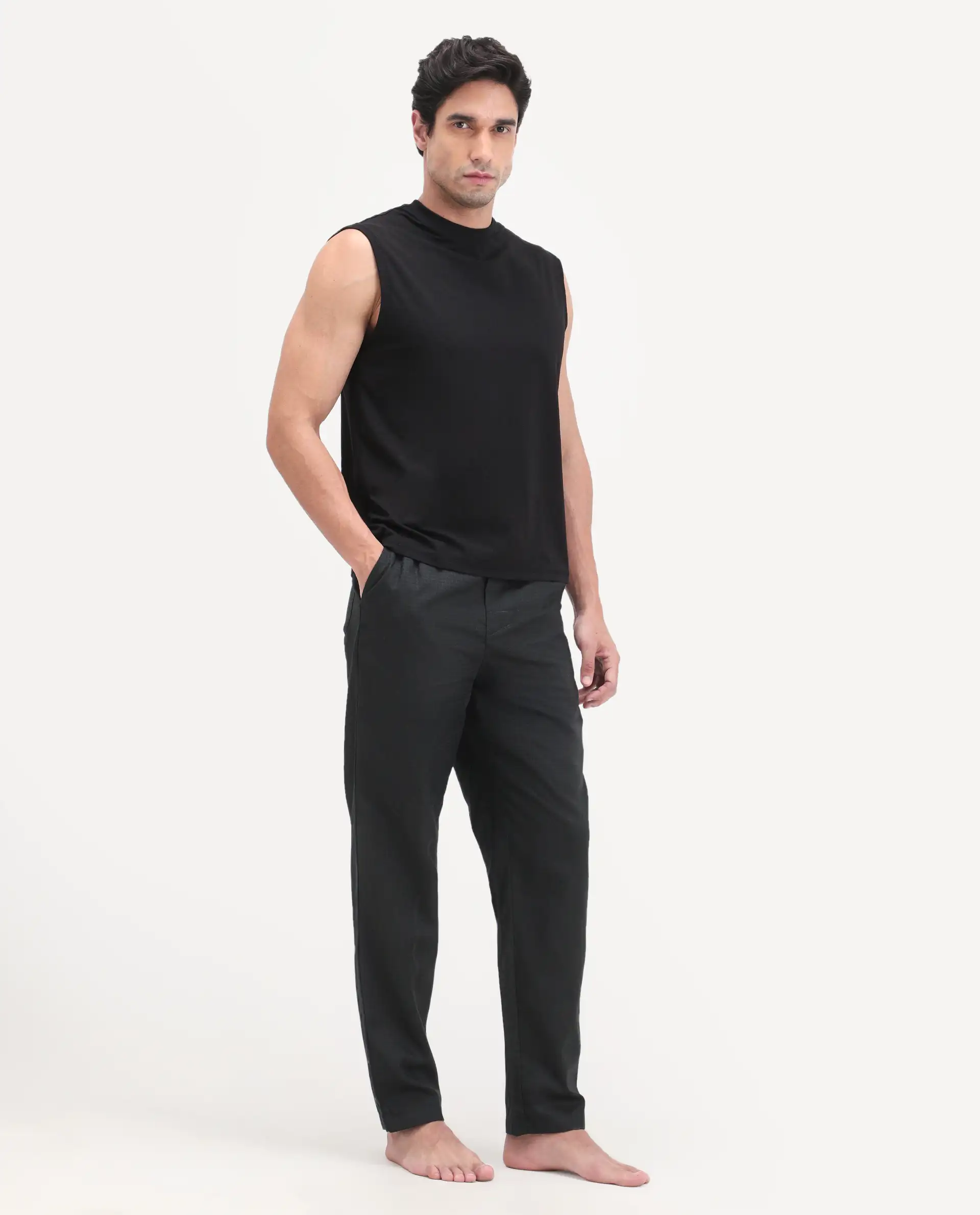 Rare Rabbit Men's Mariv Black Cotton Fabric Regular Fit Checks Pajama - Image 5