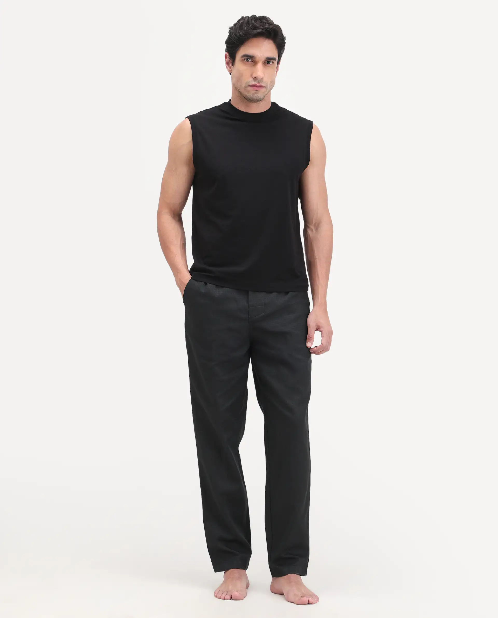 Rare Rabbit Men's Mariv Black Cotton Fabric Regular Fit Checks Pajama - Image 7