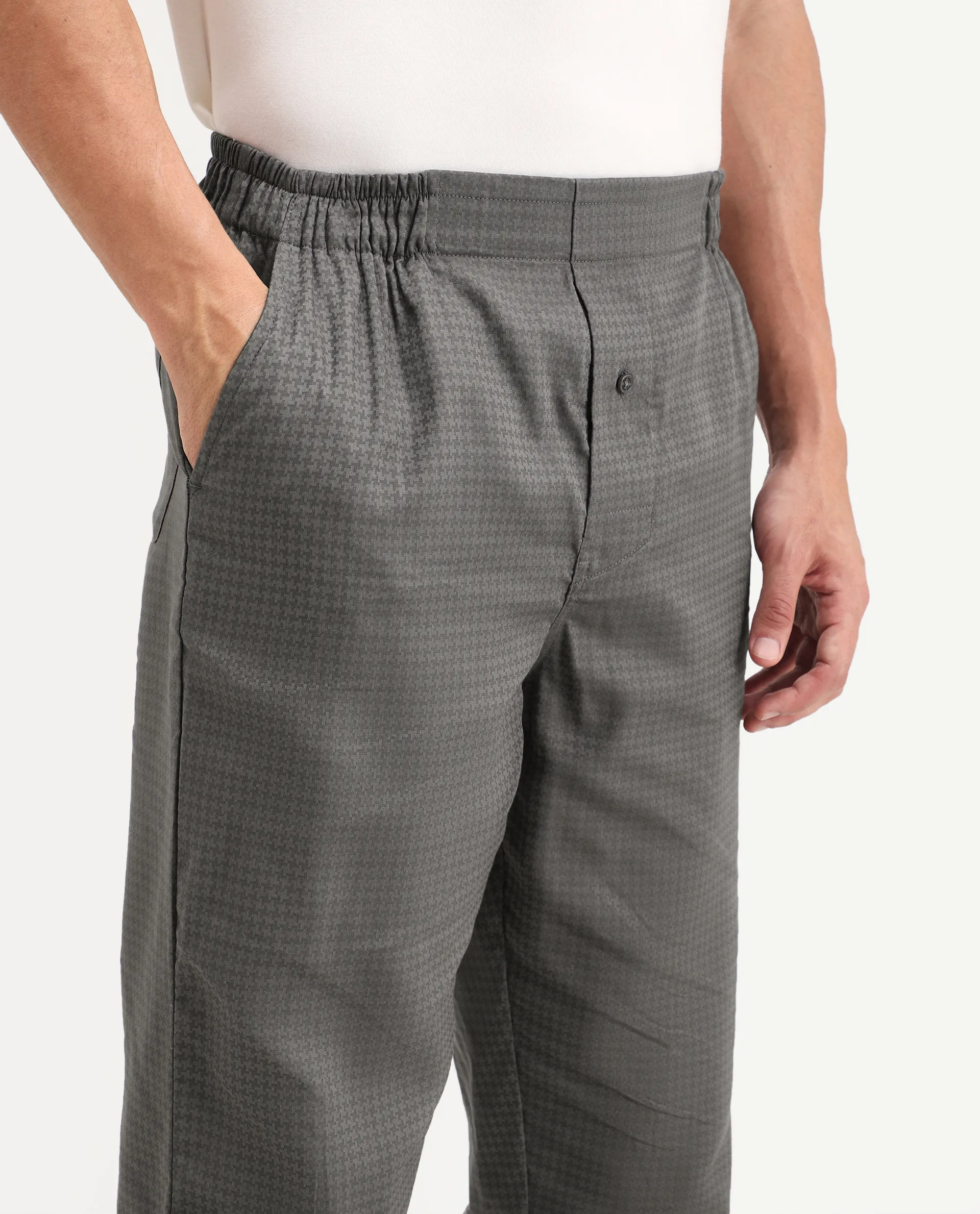 Rare Rabbit Men's Mariv Dark Grey Cotton Fabric Regular Fit Checks Pajama - Image 2