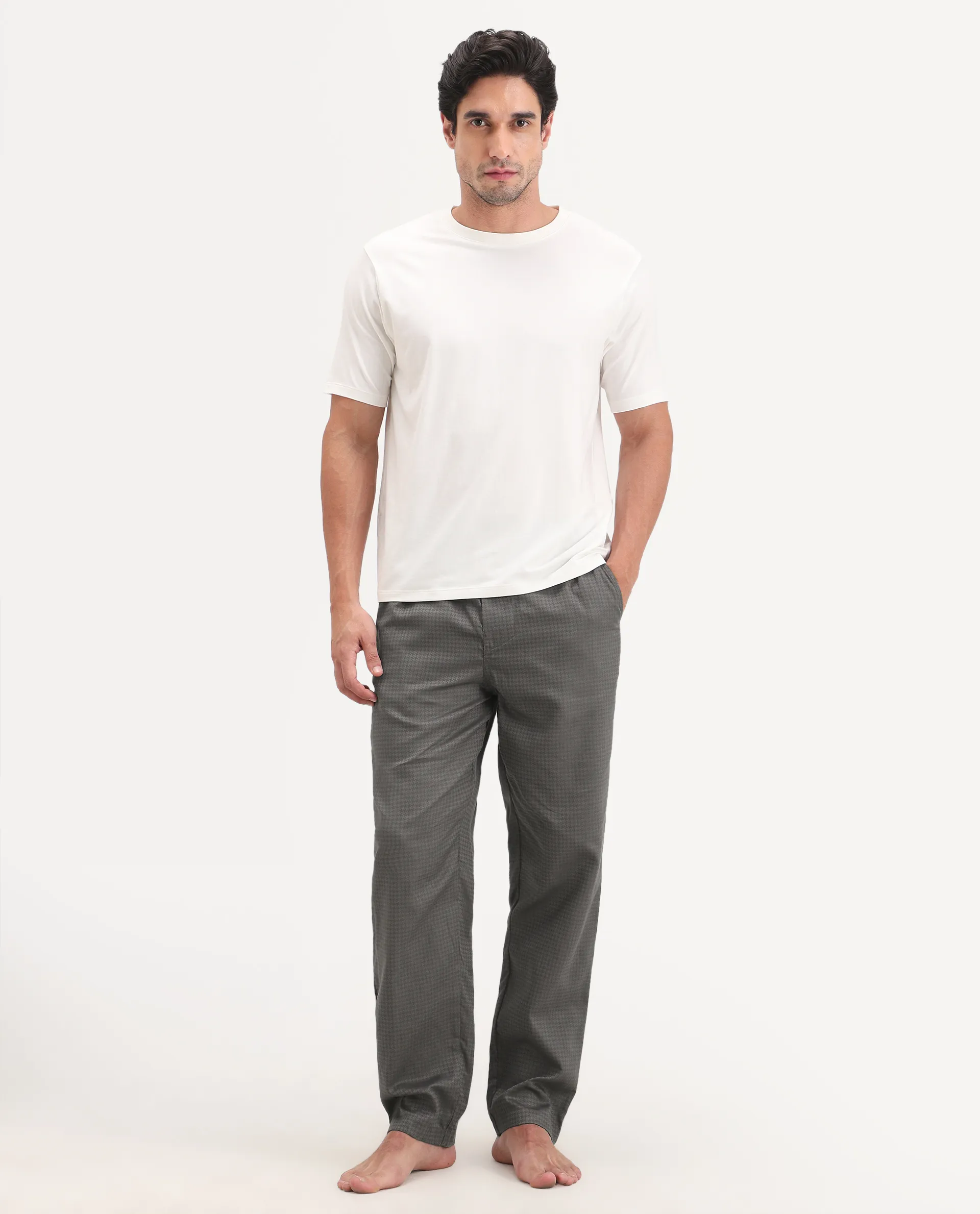 Rare Rabbit Men's Mariv Dark Grey Cotton Fabric Regular Fit Checks Pajama - Image 4