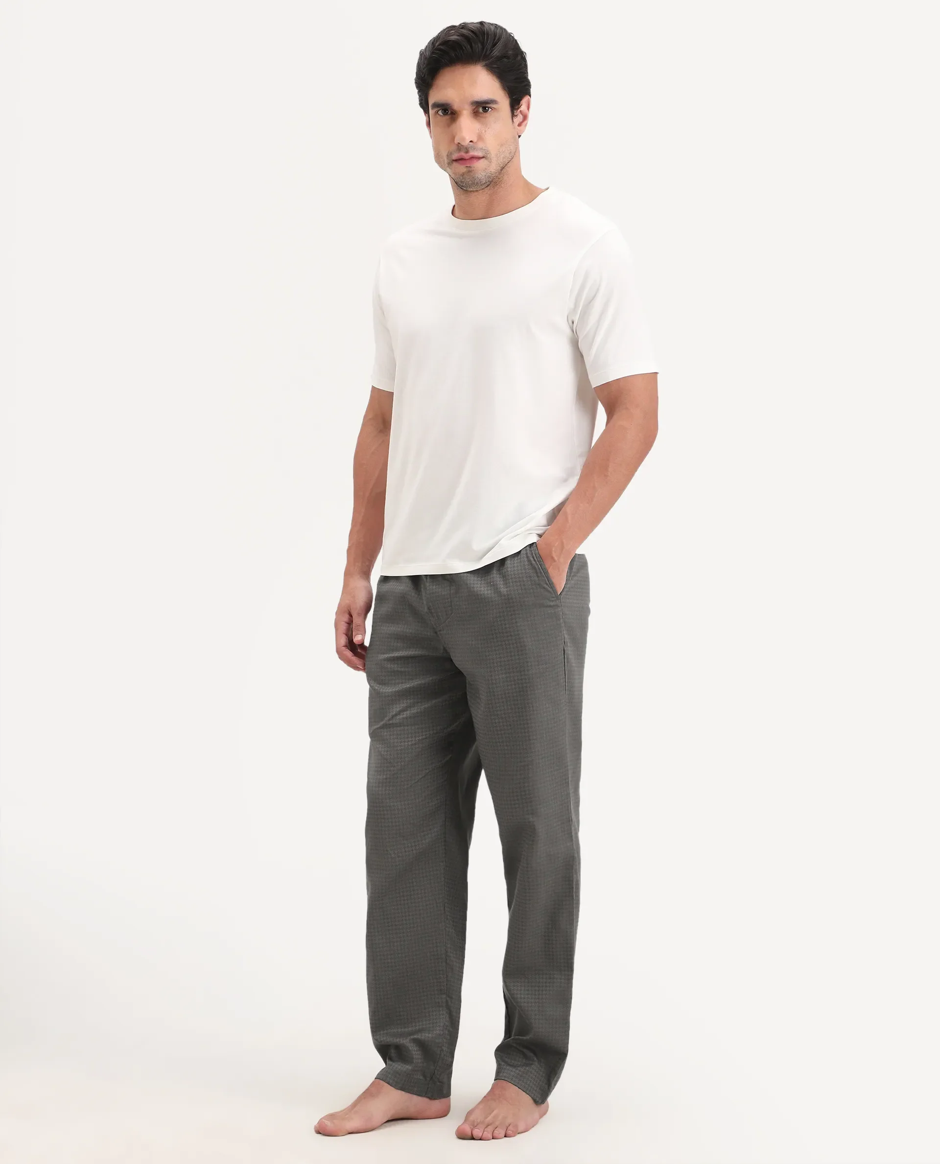 Rare Rabbit Men's Mariv Dark Grey Cotton Fabric Regular Fit Checks Pajama - Image 5