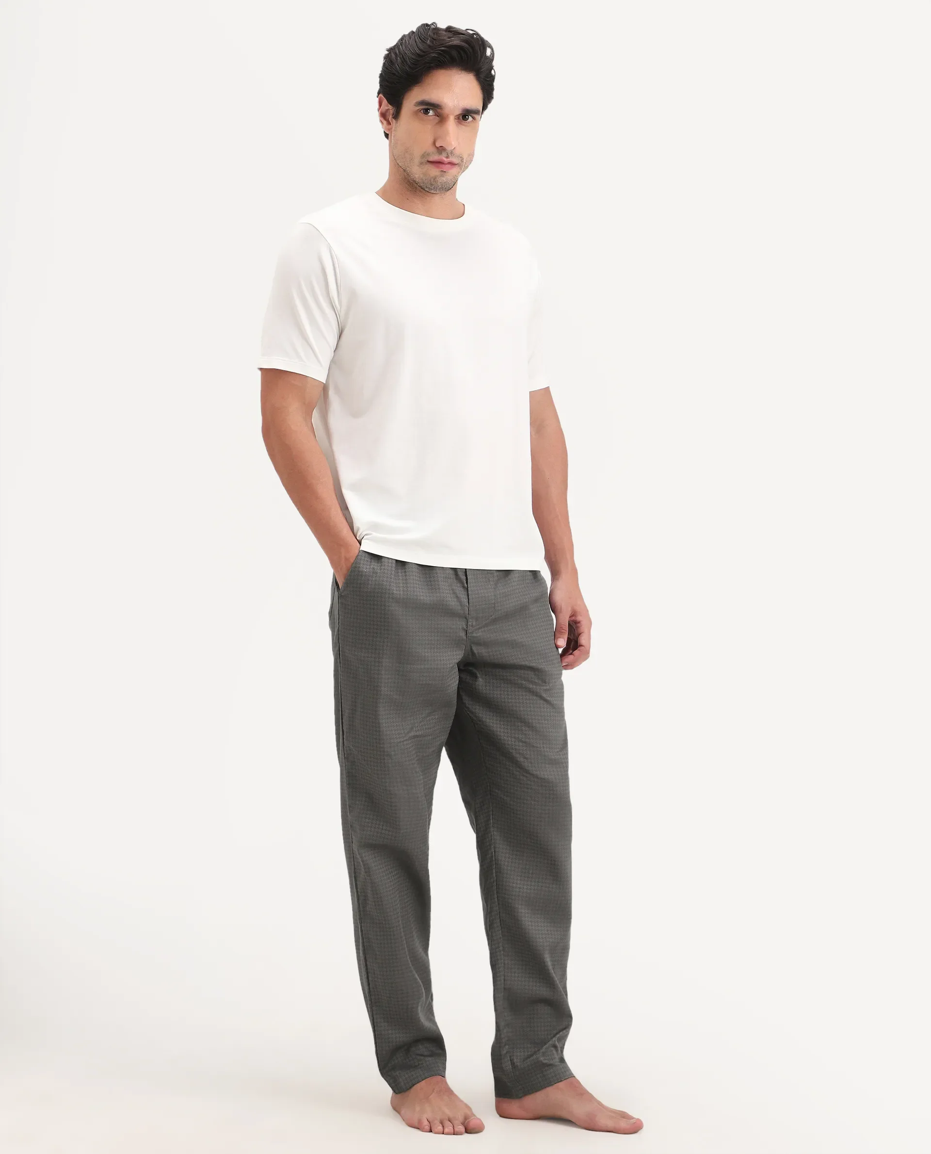 Rare Rabbit Men's Mariv Dark Grey Cotton Fabric Regular Fit Checks Pajama - Image 6