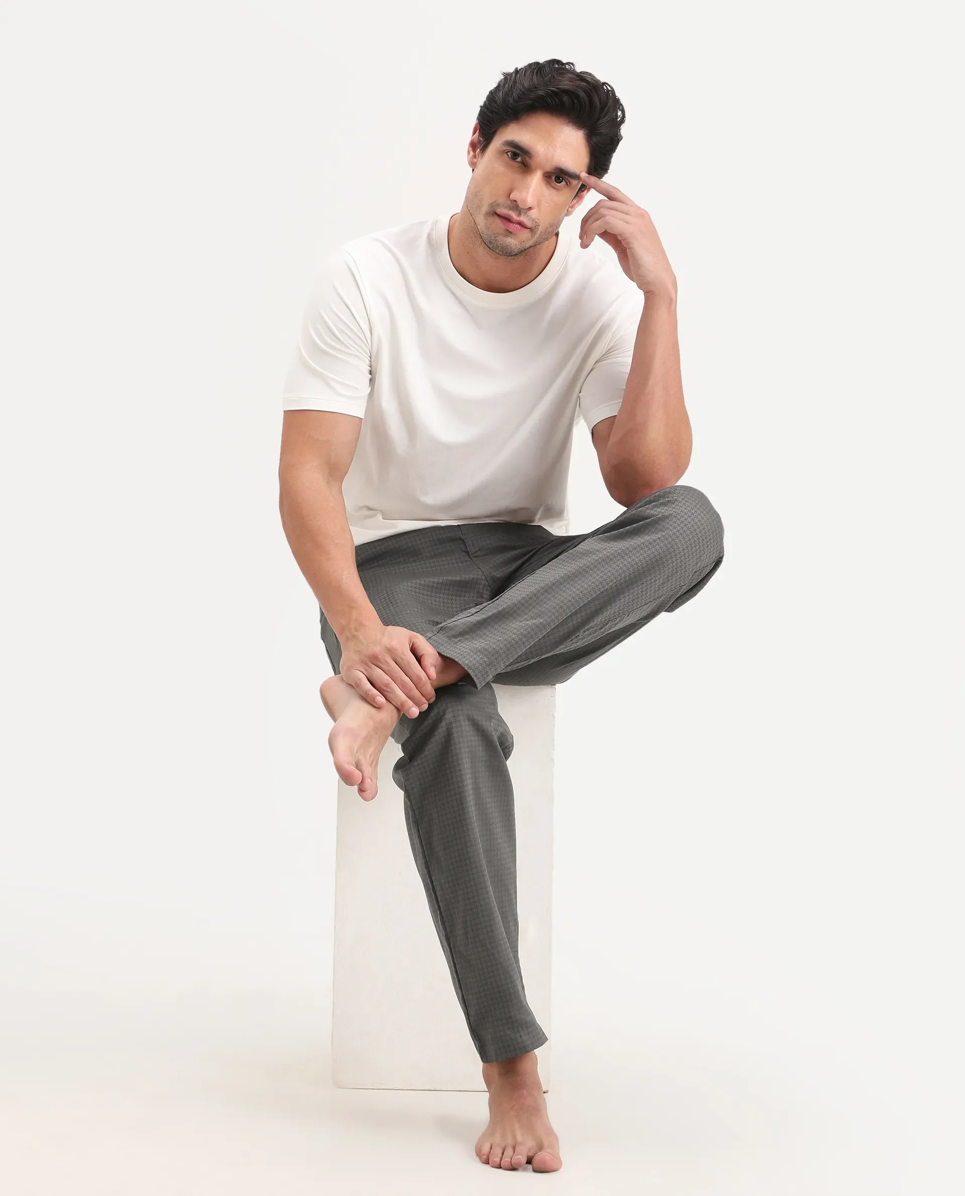 Rare Rabbit Men's Mariv Dark Grey Cotton Fabric Regular Fit Checks Pajama - Image 7