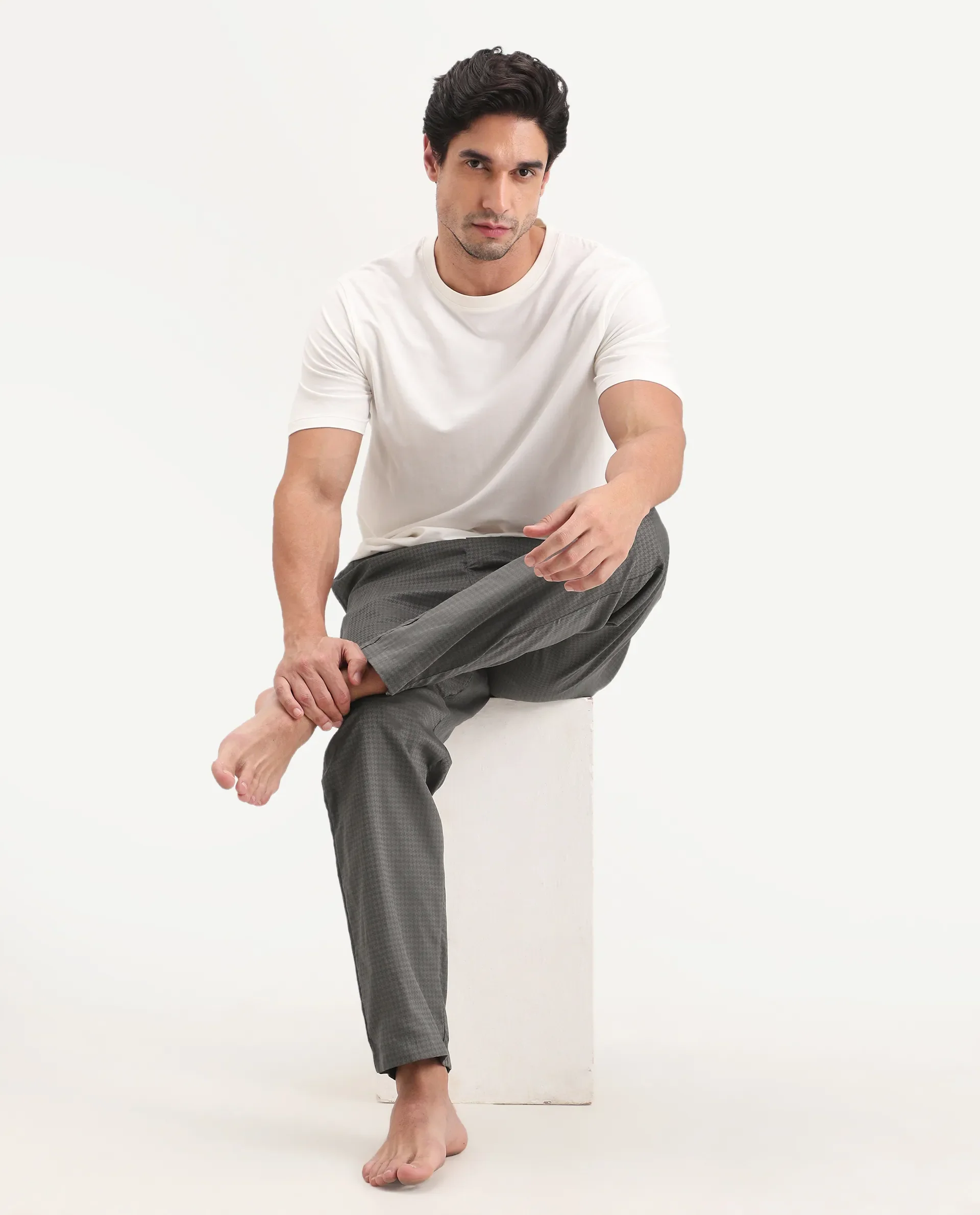 Rare Rabbit Men's Mariv Dark Grey Cotton Fabric Regular Fit Checks Pajama - Image 8