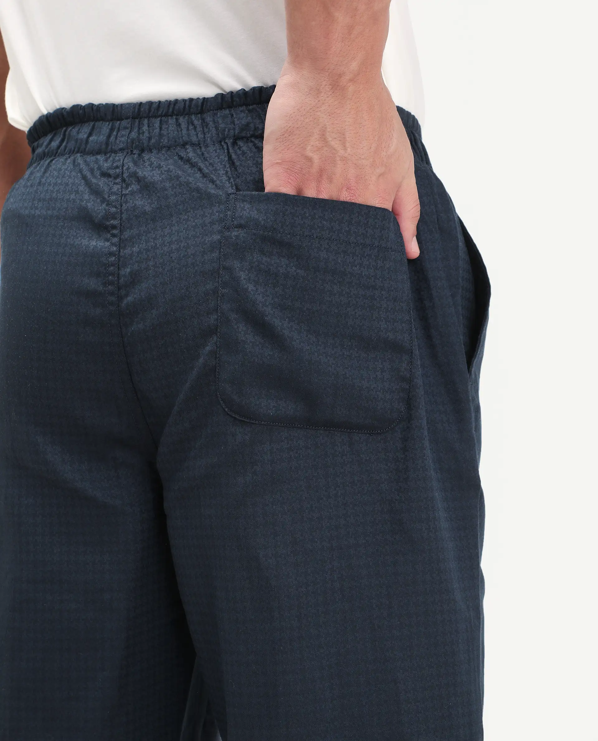 Rare Rabbit Men's Mariv Navy Cotton Fabric Regular Fit Checks Pajama - Image 2