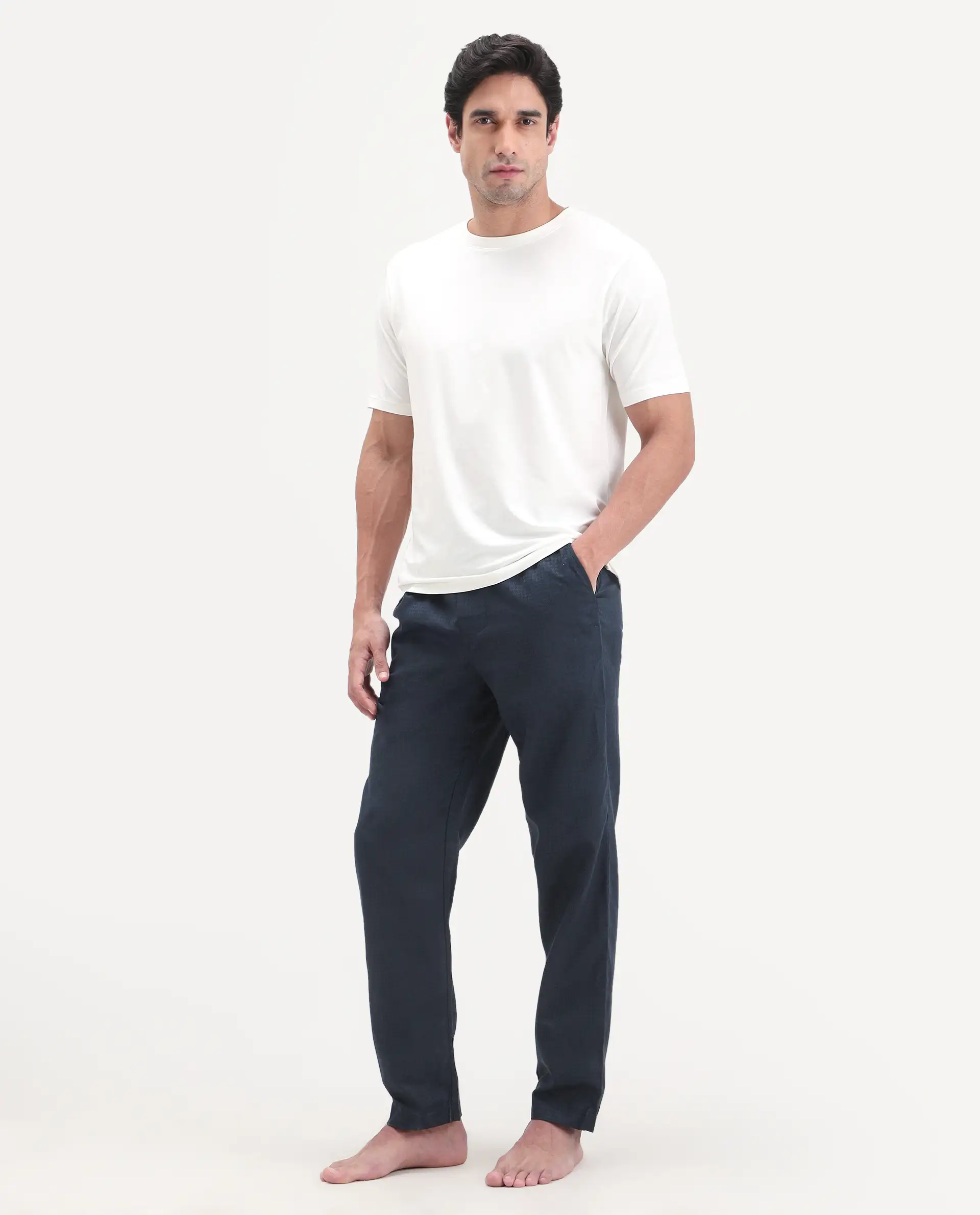 Rare Rabbit Men's Mariv Navy Cotton Fabric Regular Fit Checks Pajama - Image 4