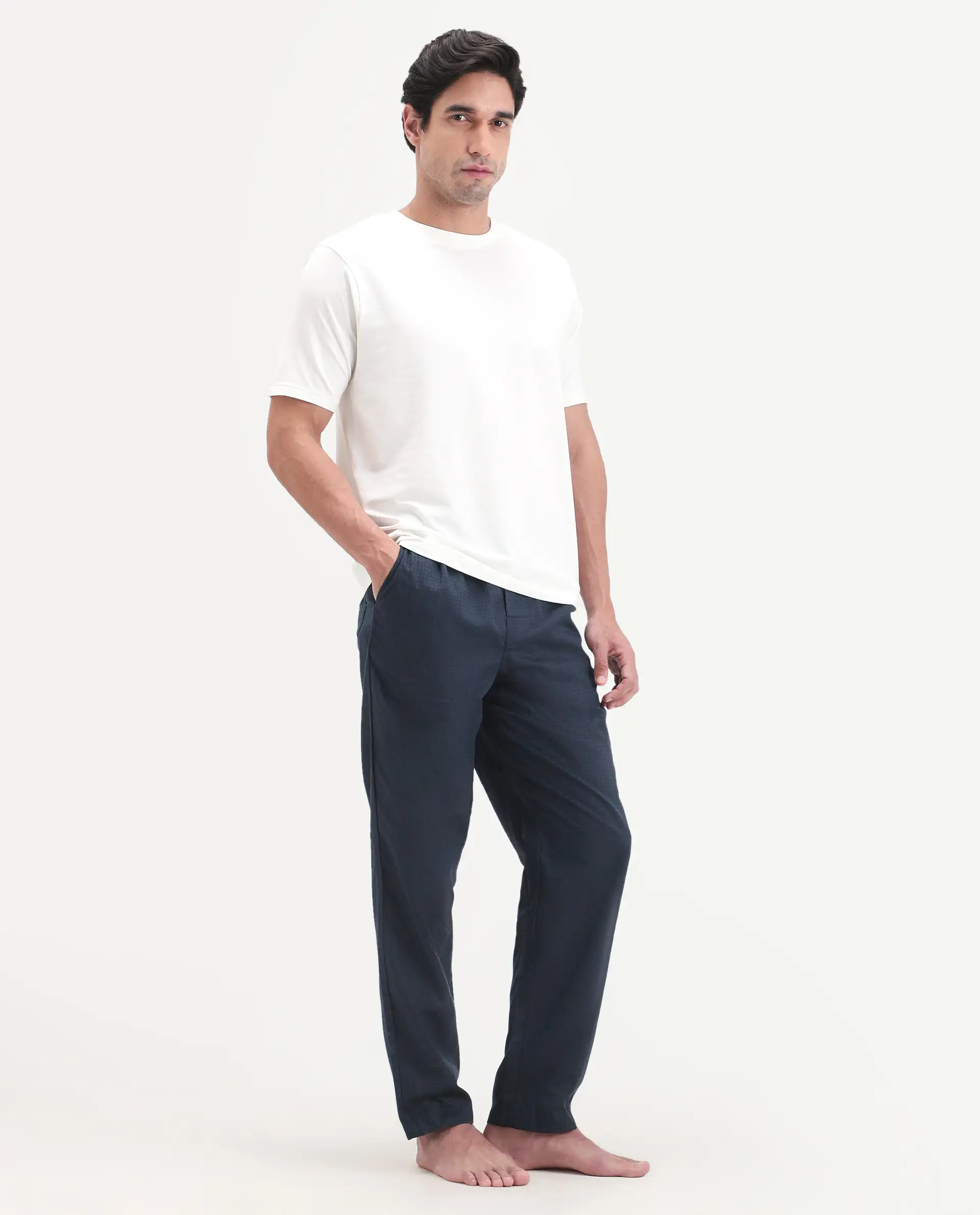 Rare Rabbit Men's Mariv Navy Cotton Fabric Regular Fit Checks Pajama - Image 5