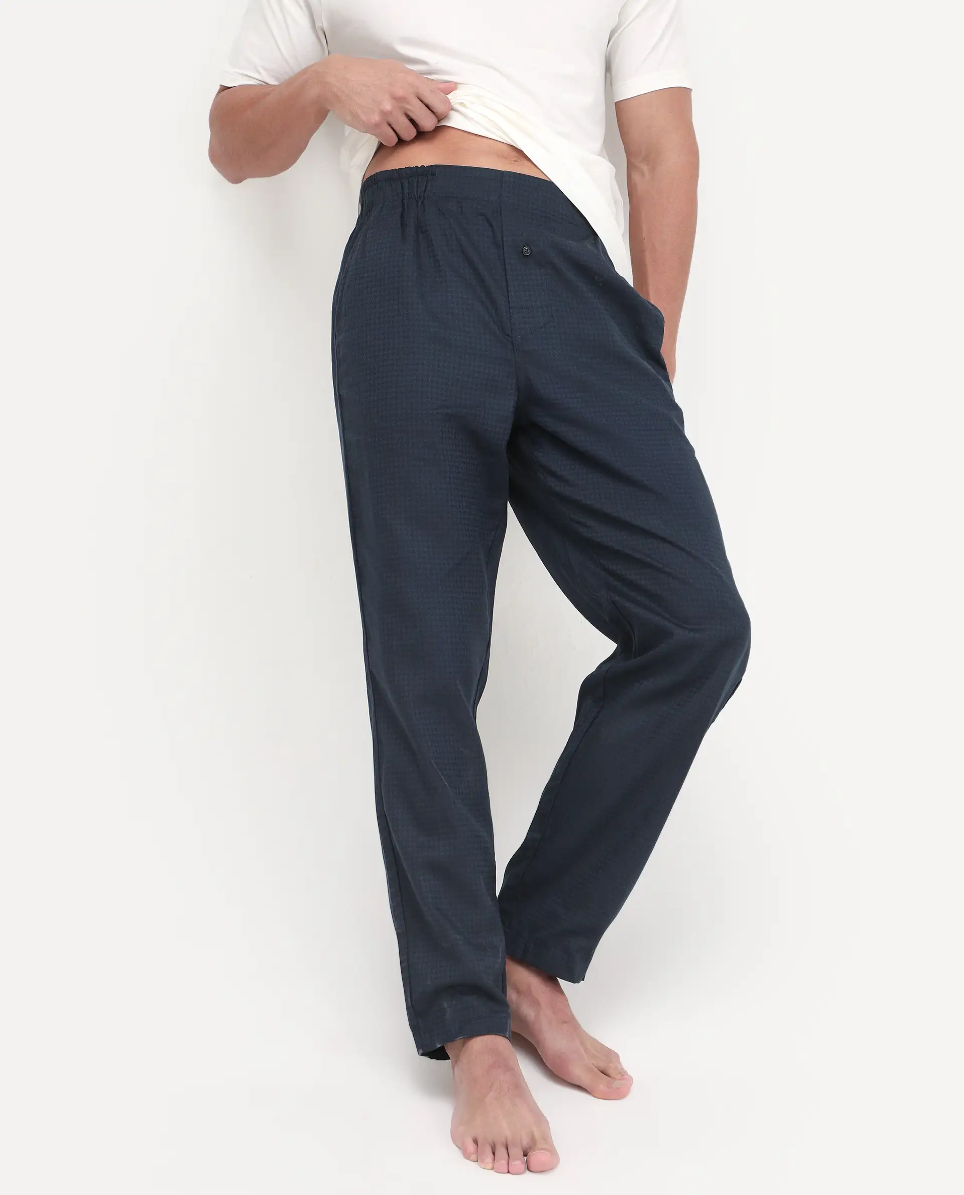 Rare Rabbit Men's Mariv Navy Cotton Fabric Regular Fit Checks Pajama - Image 6