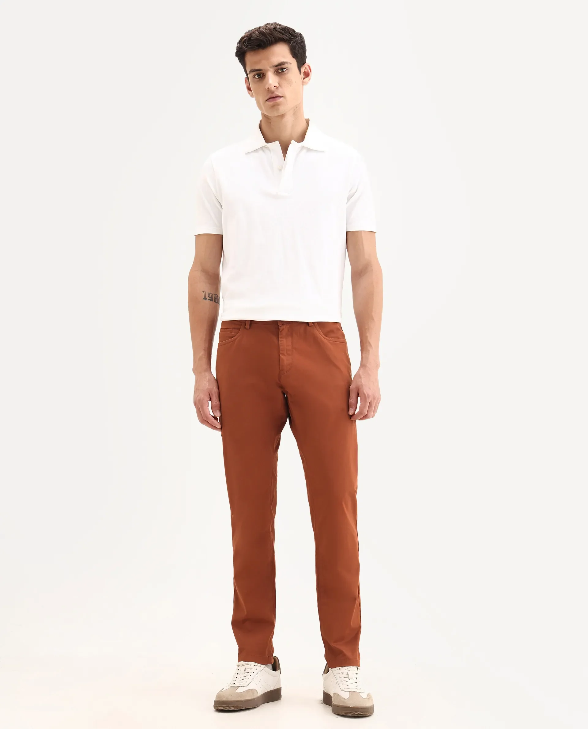 Rare Rabbit Men's Mark Maroon Cotton Plain Regular Fit Trouser - Image 4
