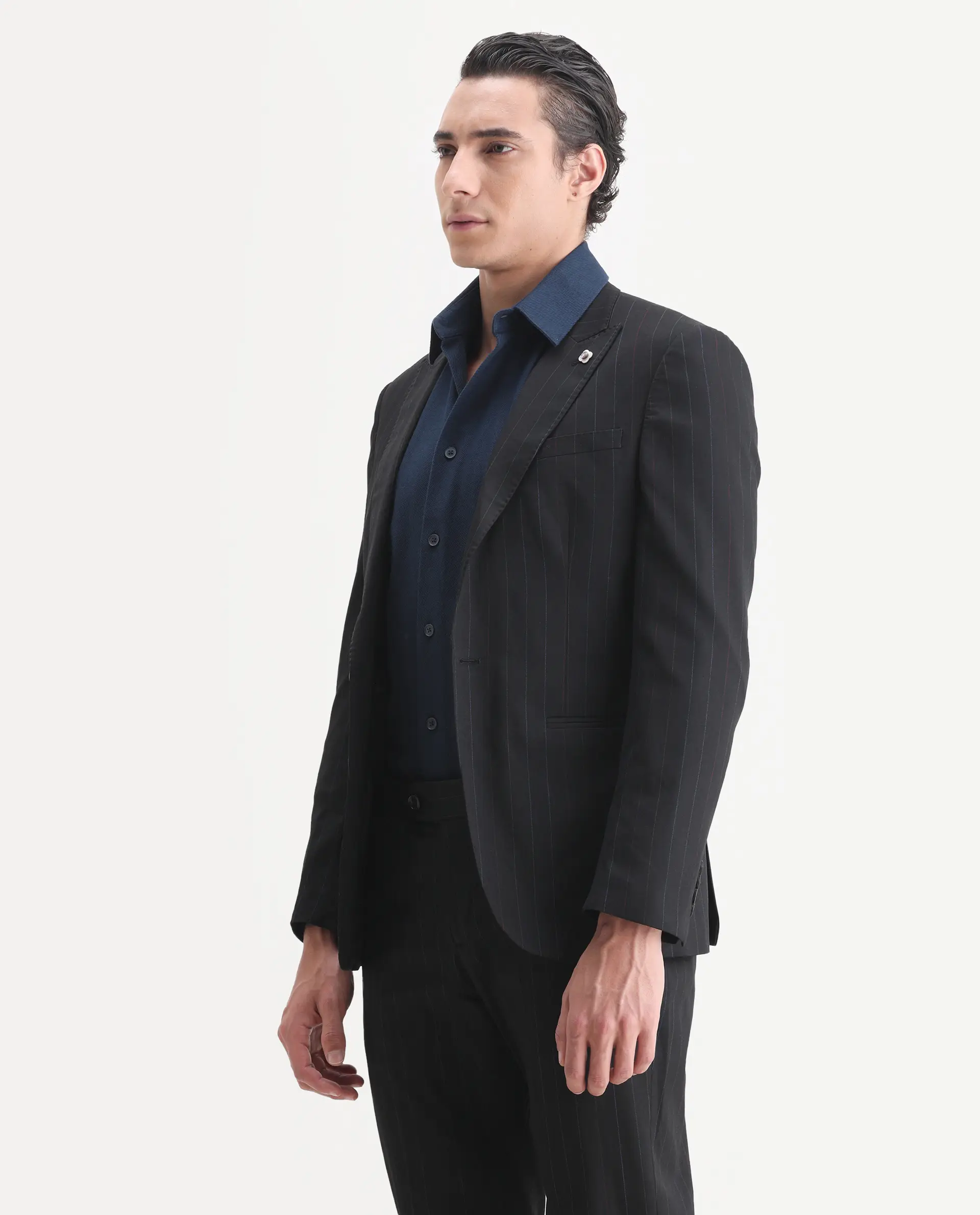 Rare Rabbit Men's Markas Black Polyester Striped Print Tailored Fit Full Sleeve Lapel Neck Suits - Image 10