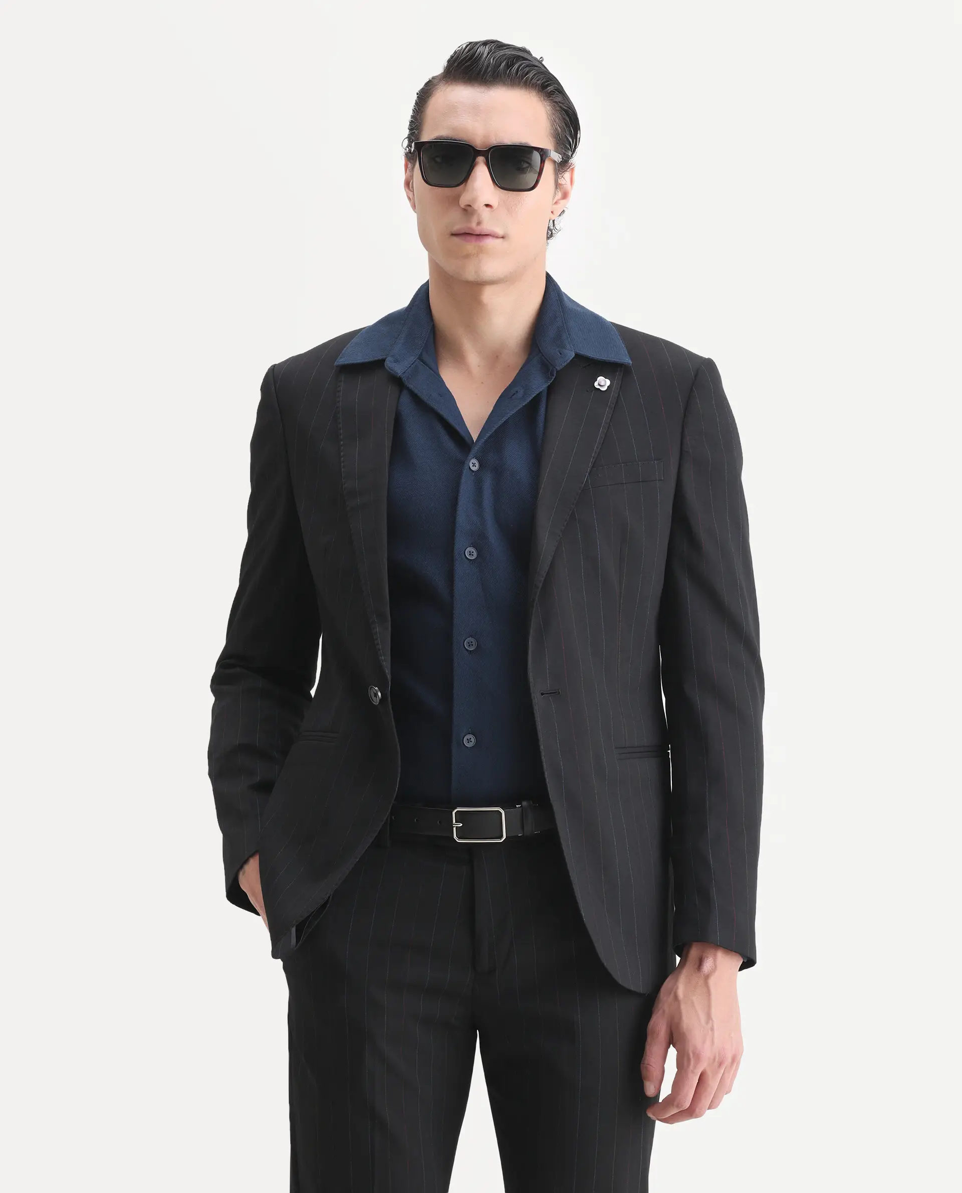 Rare Rabbit Men's Markas Black Polyester Striped Print Tailored Fit Full Sleeve Lapel Neck Suits - Image 11
