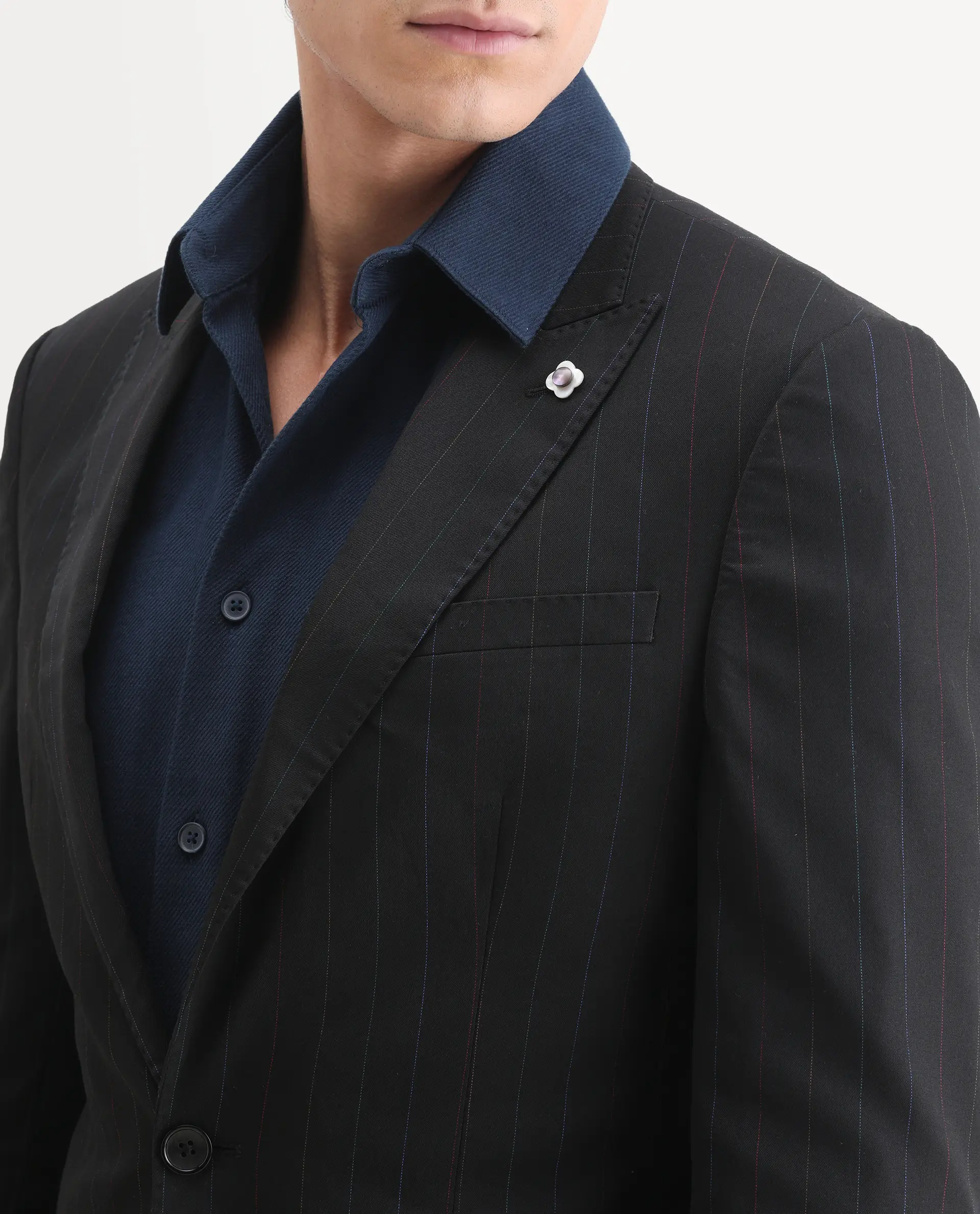 Rare Rabbit Men's Markas Black Polyester Striped Print Tailored Fit Full Sleeve Lapel Neck Suits - Image 4