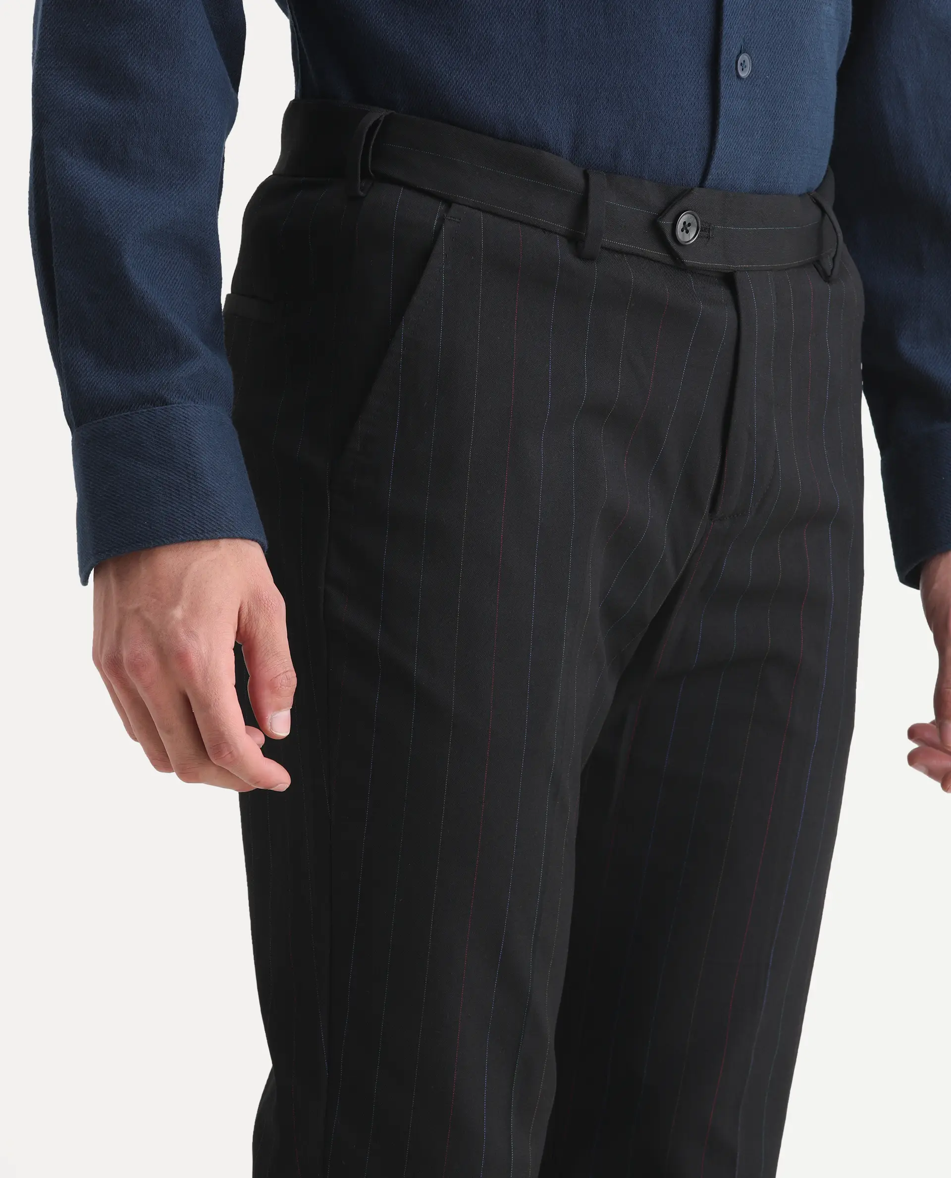 Rare Rabbit Men's Markas Black Polyester Striped Print Tailored Fit Full Sleeve Lapel Neck Suits - Image 5