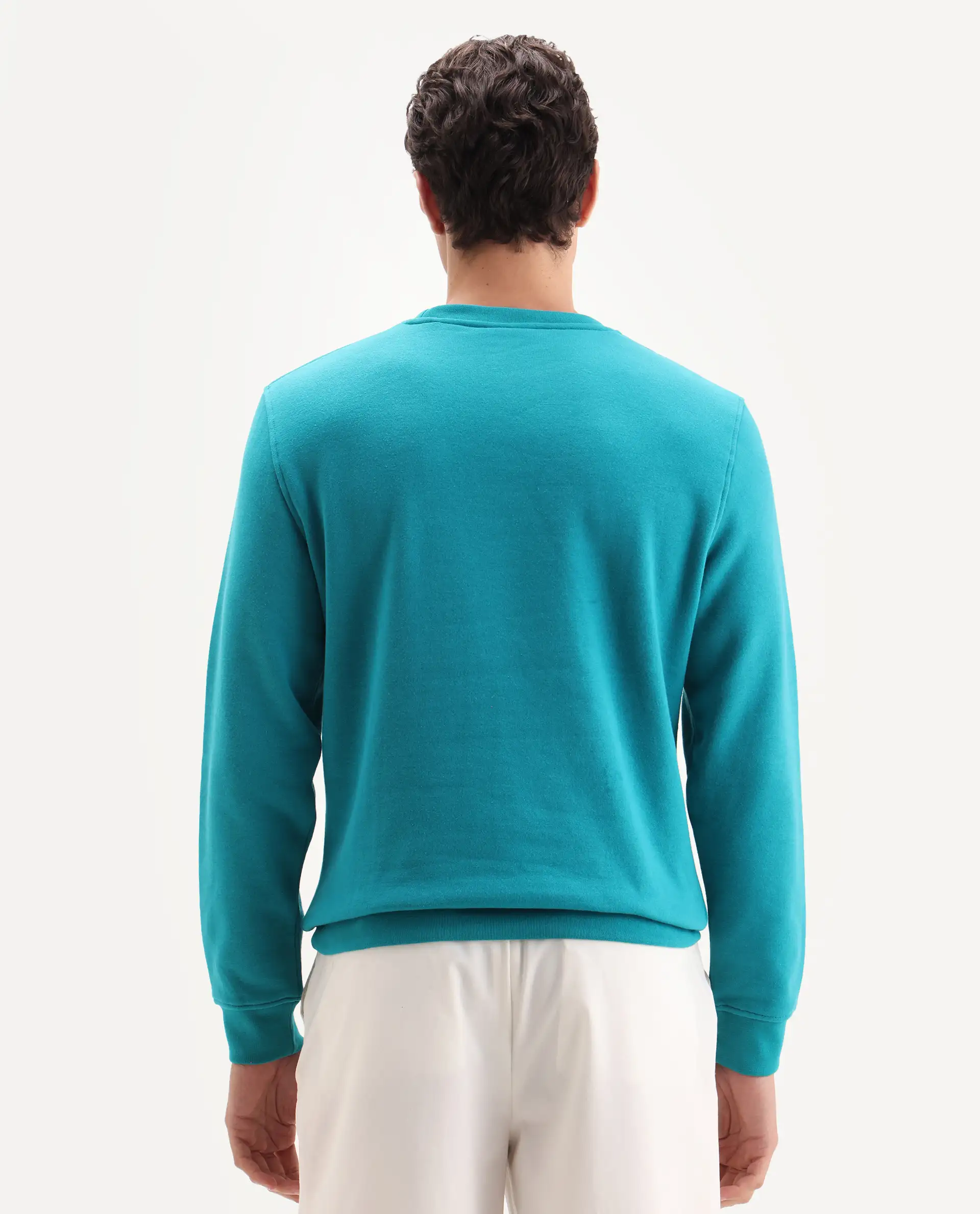 Rare Rabbit Men's Marko Petrol Cotton Graphic Print Regular Fit Full Sleeve Crew Neck Sweatshirt - Image 7