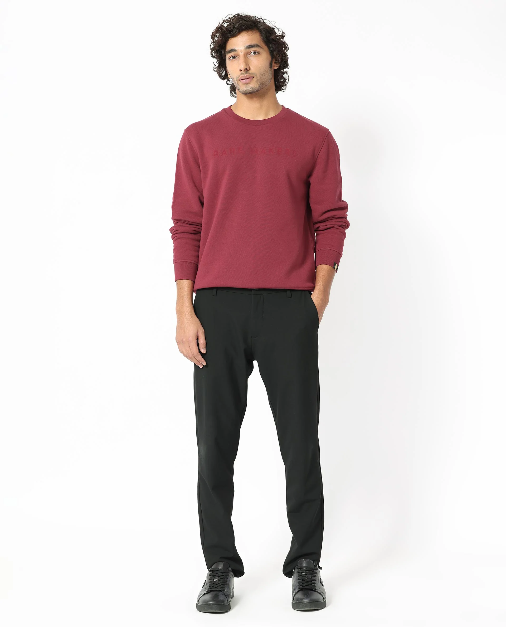 Rare Rabbit Men's Marko Red Cotton Graphic Print Regular Fit Full Sleeve Crew Neck Sweatshirt - Image 2
