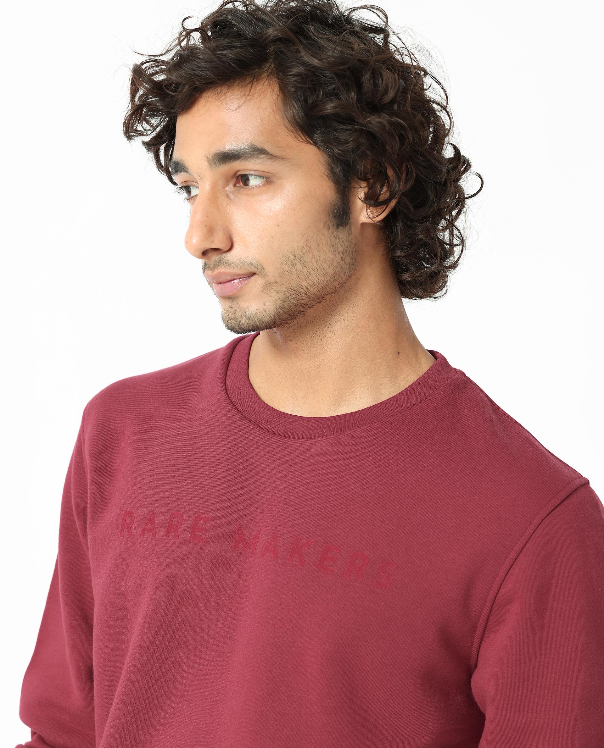 Rare Rabbit Men's Marko Red Cotton Graphic Print Regular Fit Full Sleeve Crew Neck Sweatshirt - Image 3