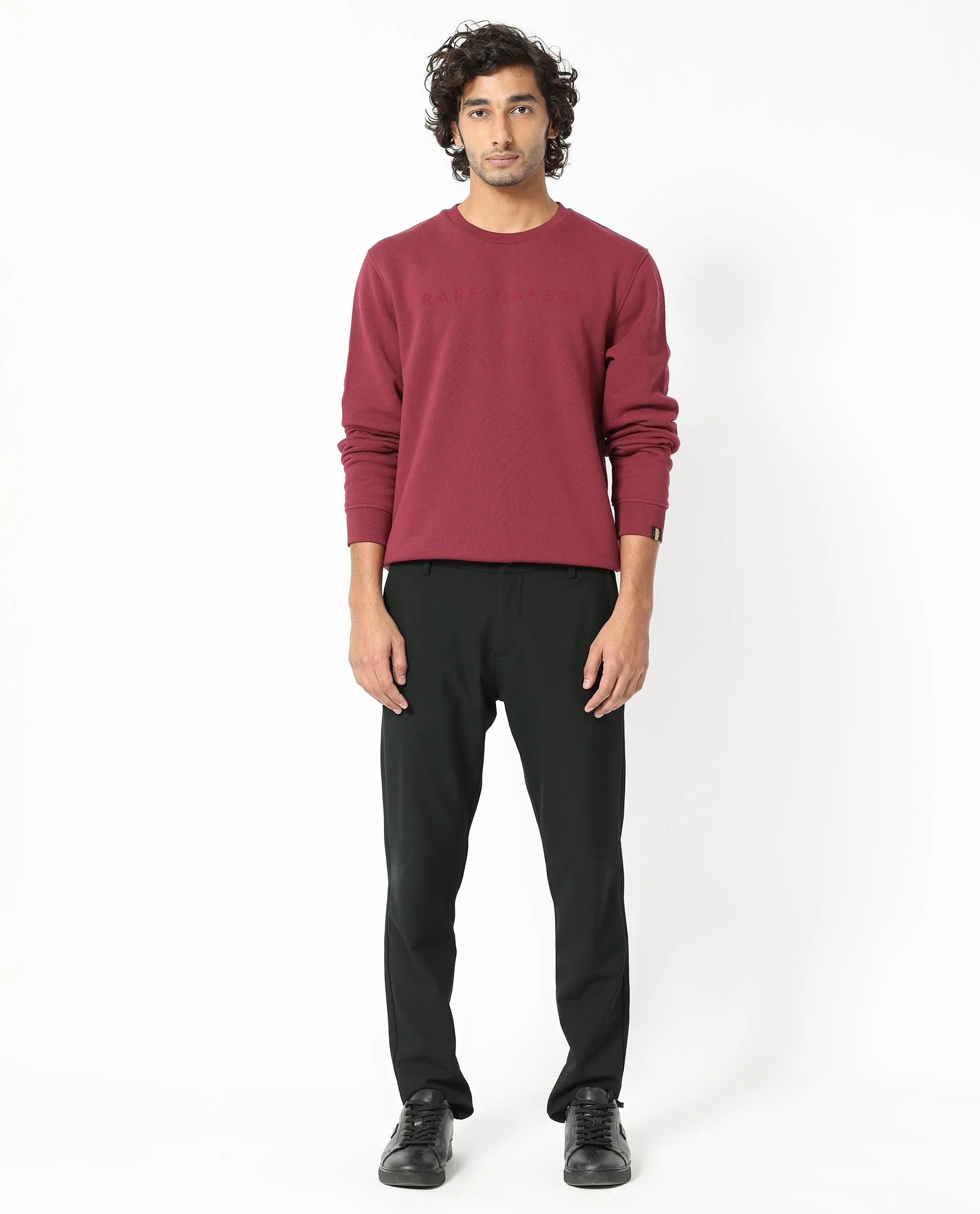 Rare Rabbit Men's Marko Red Cotton Graphic Print Regular Fit Full Sleeve Crew Neck Sweatshirt - Image 4
