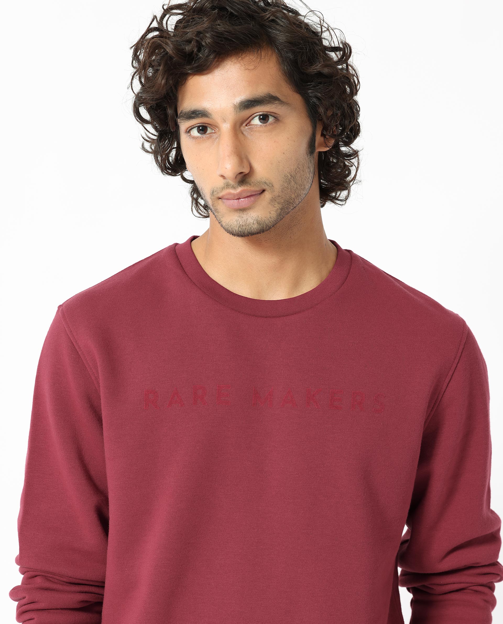 Rare Rabbit Men's Marko Red Cotton Graphic Print Regular Fit Full Sleeve Crew Neck Sweatshirt - Image 5