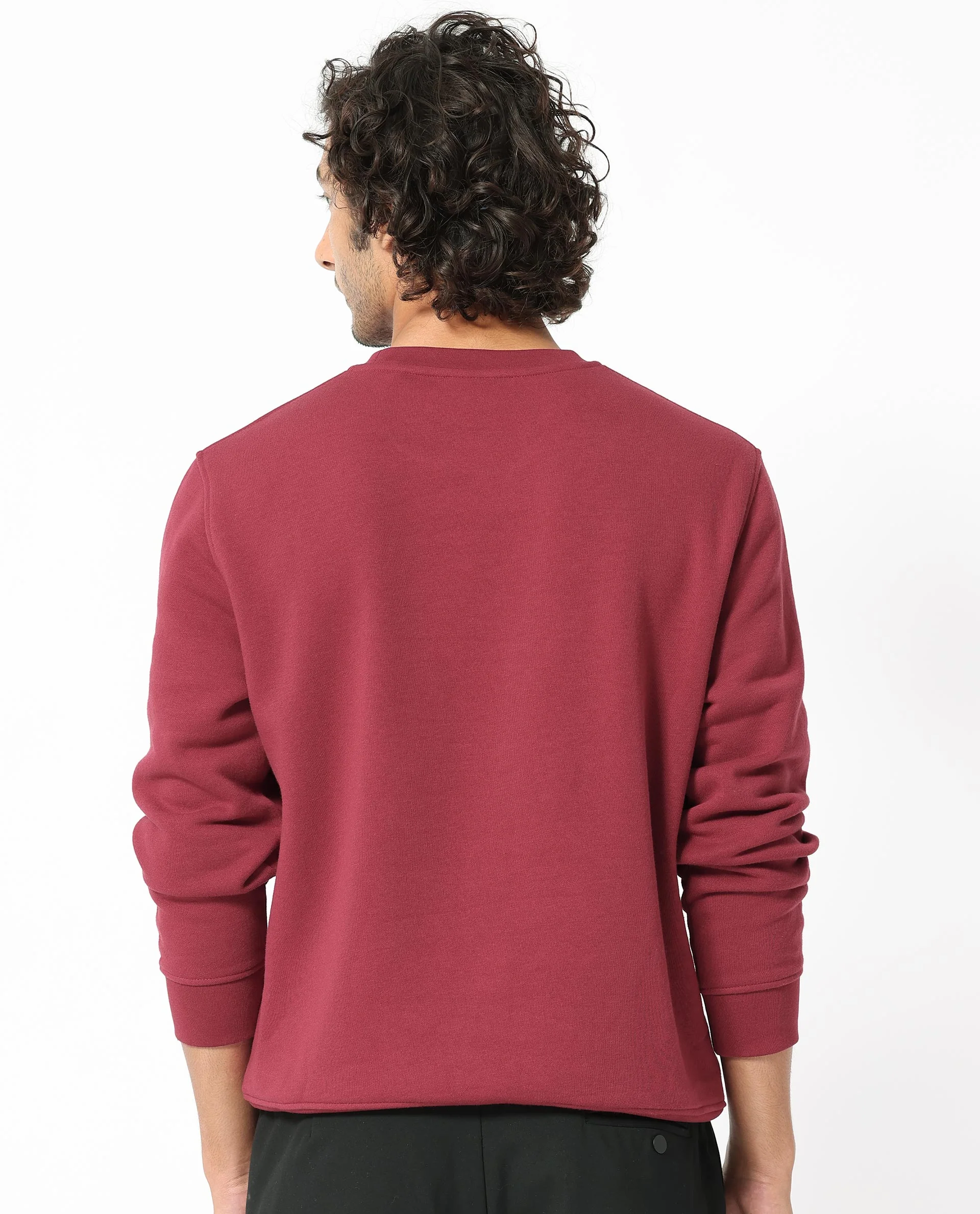 Rare Rabbit Men's Marko Red Cotton Graphic Print Regular Fit Full Sleeve Crew Neck Sweatshirt - Image 8