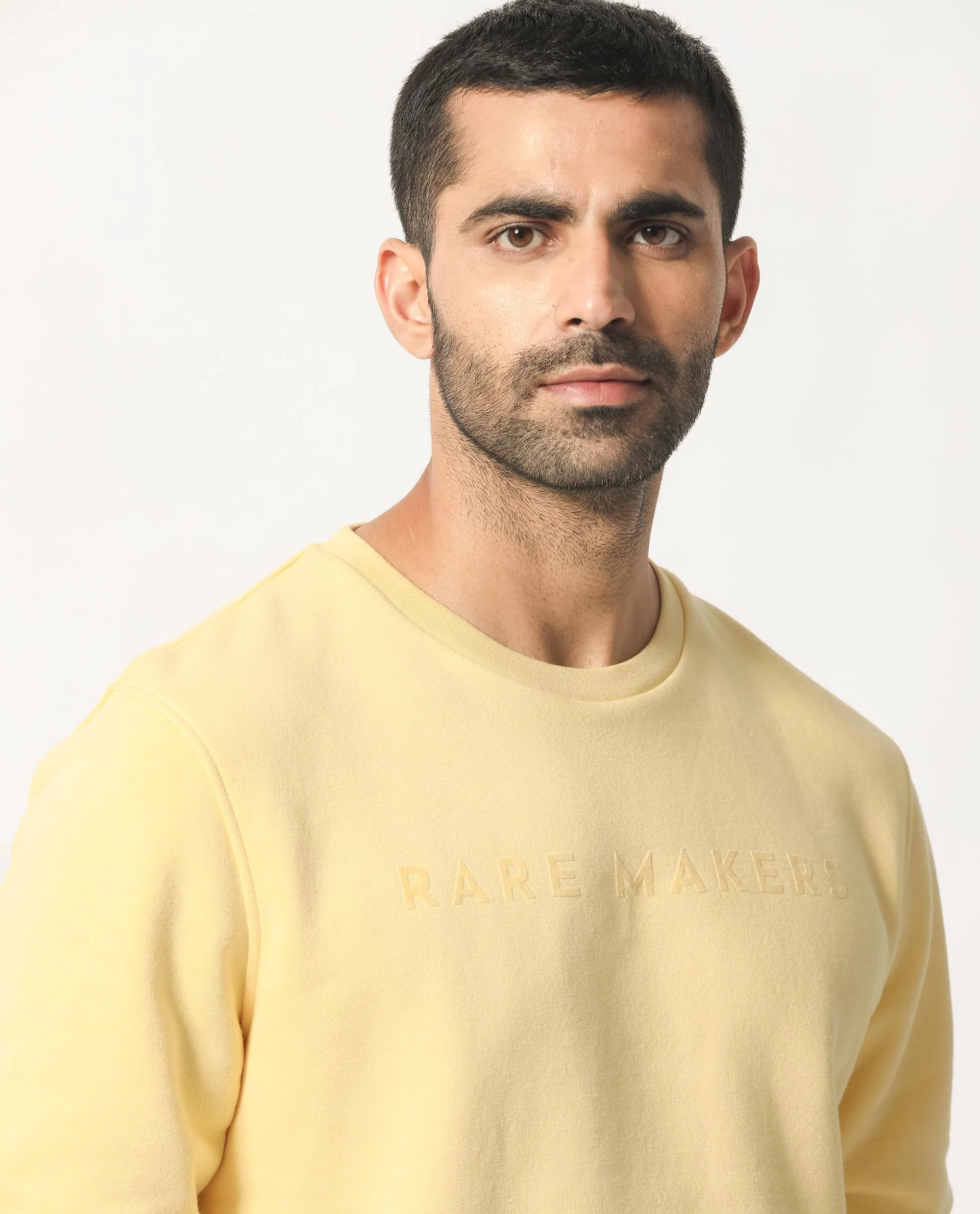 Rare Rabbit Men's Marko Yellow Cotton Graphic Print Regular Fit Full Sleeve Crew Neck Sweatshirt - Image 2