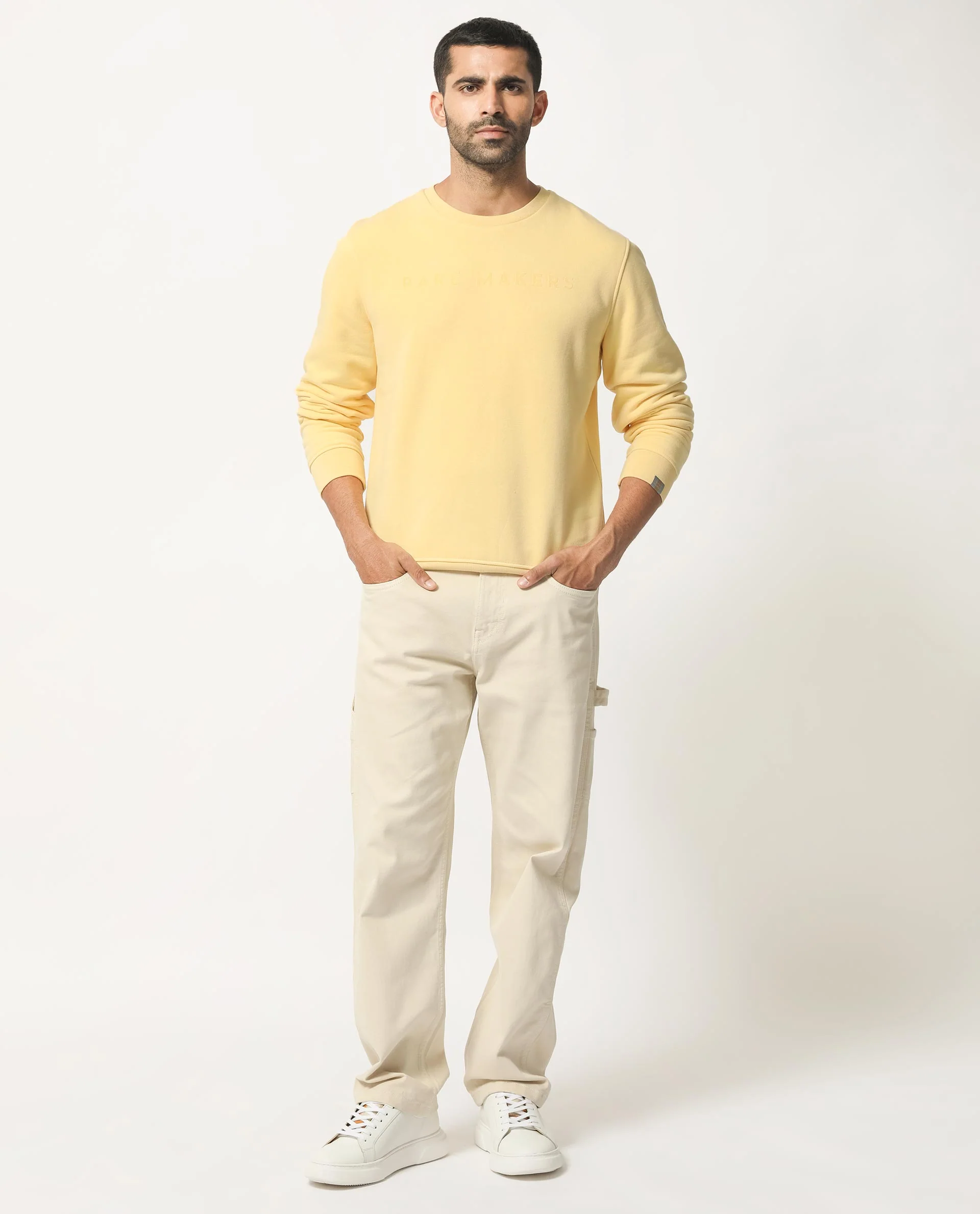 Rare Rabbit Men's Marko Yellow Cotton Graphic Print Regular Fit Full Sleeve Crew Neck Sweatshirt - Image 3