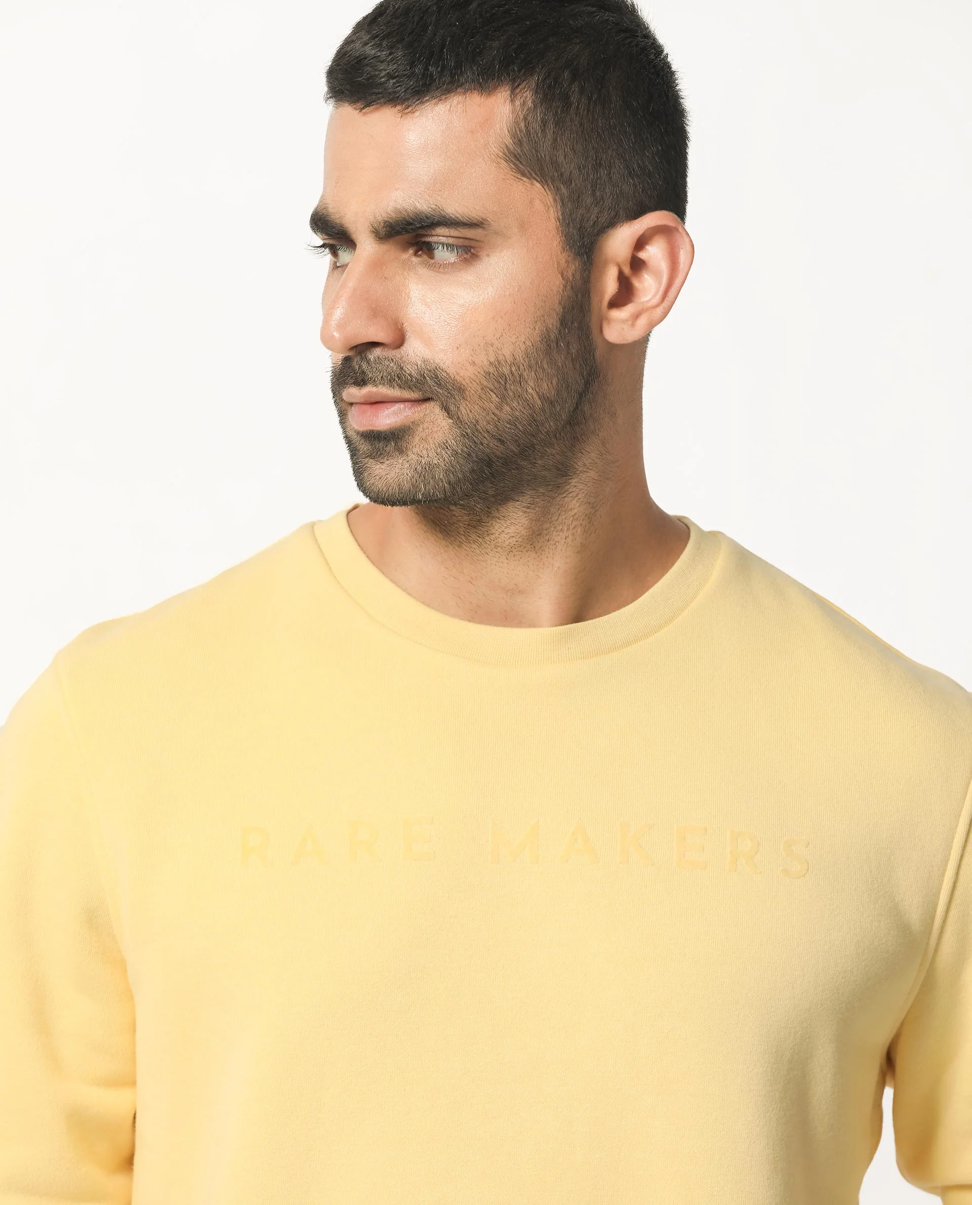 Rare Rabbit Men's Marko Yellow Cotton Graphic Print Regular Fit Full Sleeve Crew Neck Sweatshirt - Image 4